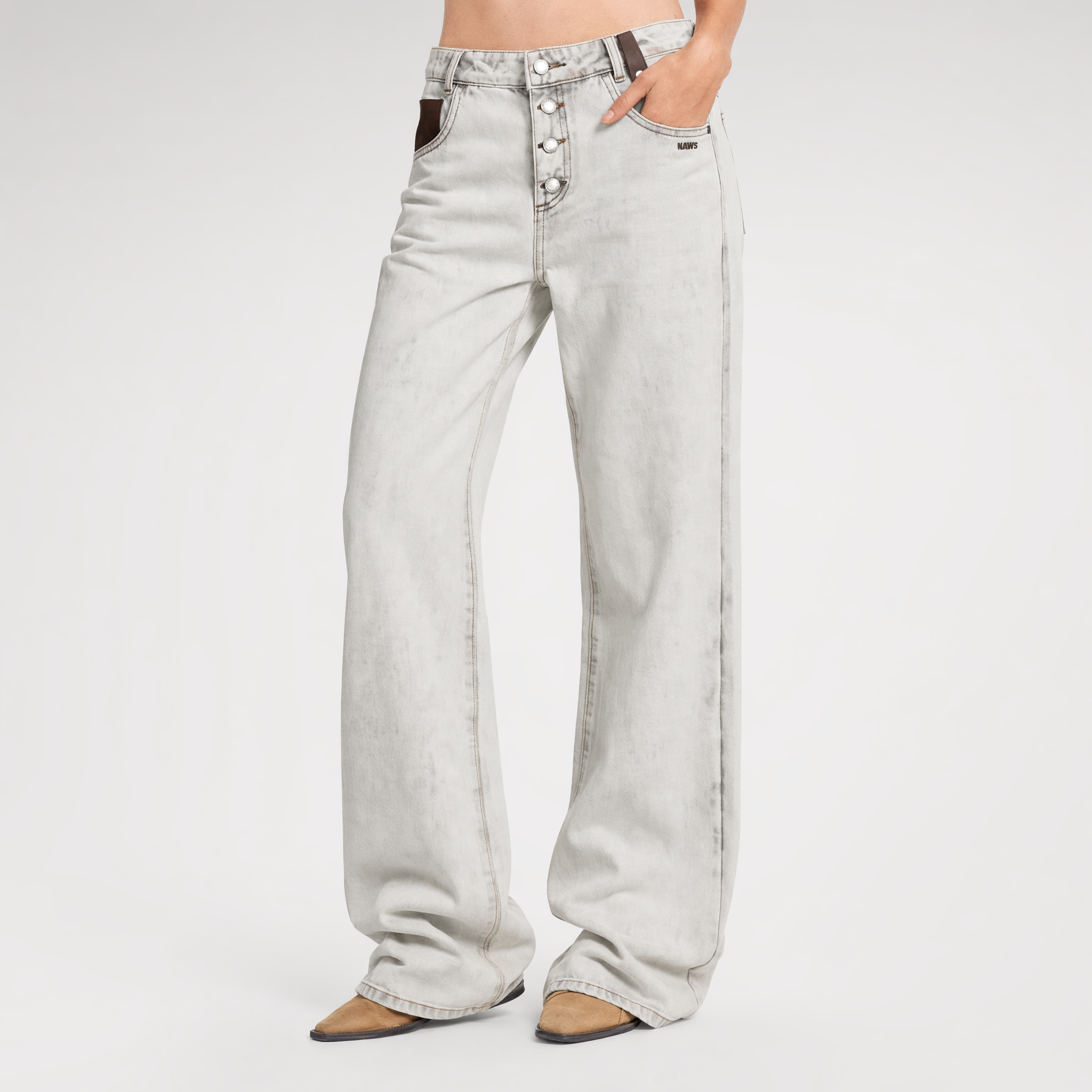 Washed Contrast Straight Jeans