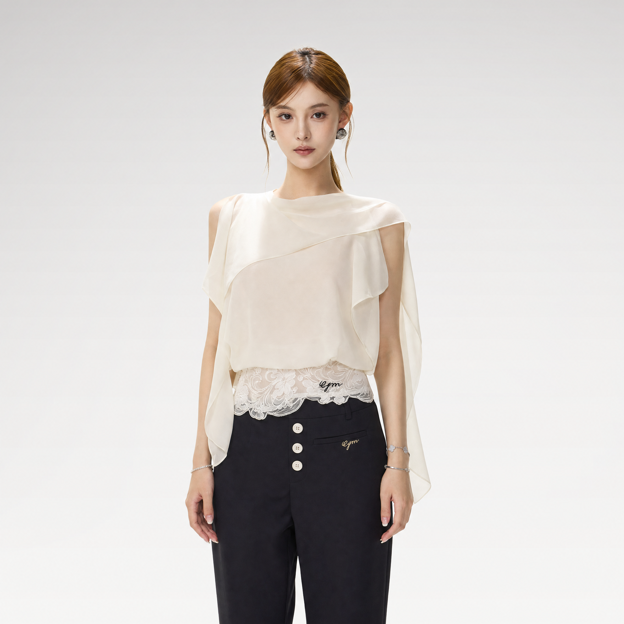 Off-Shoulder Chiffon Blouse