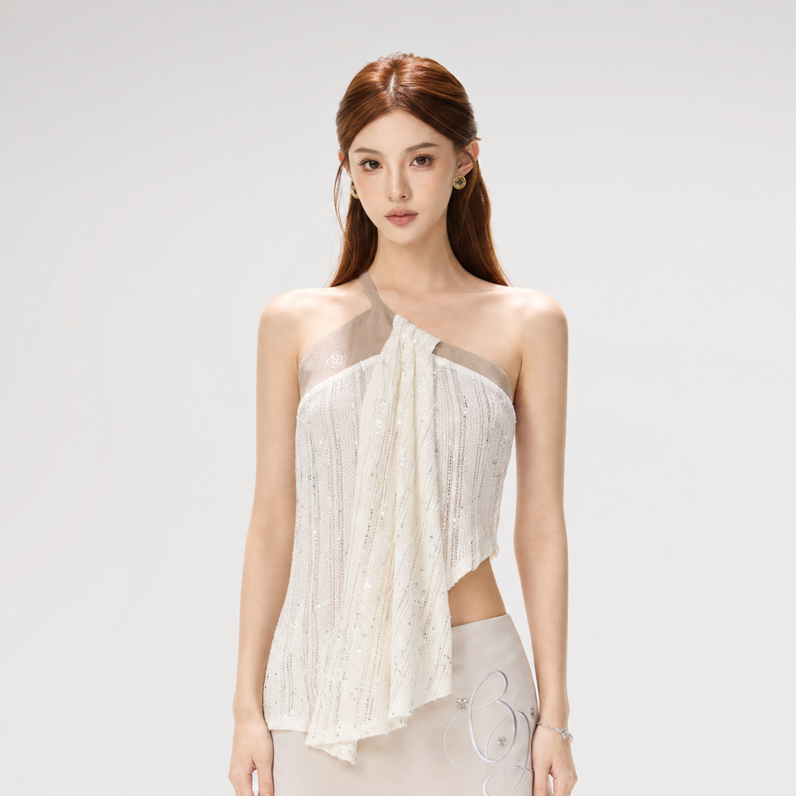 Sequined Asymmetric Knit Top