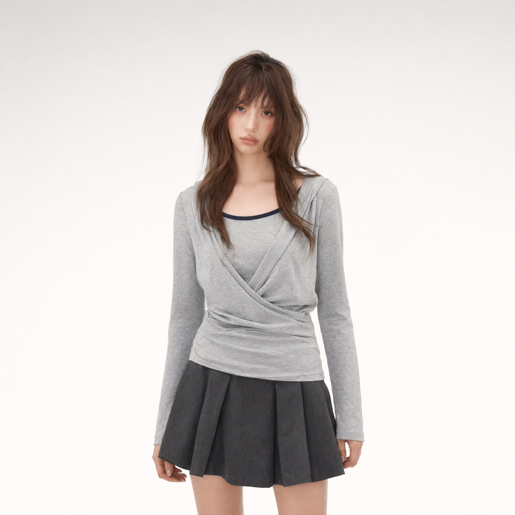 Cross Hooded Long Sleeve Top