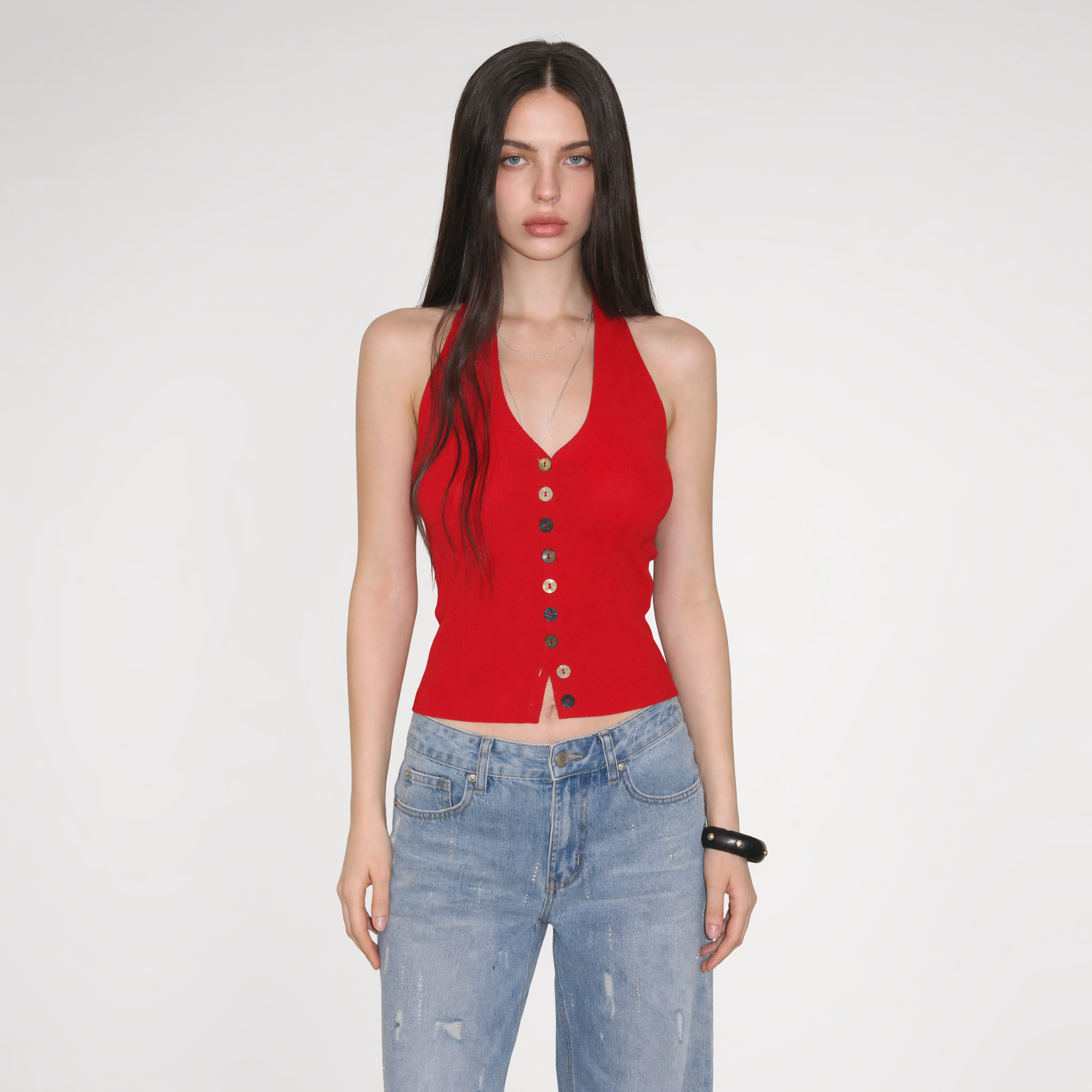 Tencel Halter Button Top