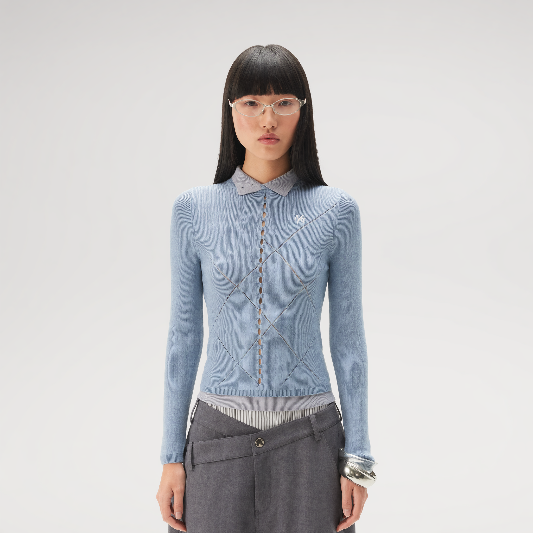 Glossy Openwork Knit Top