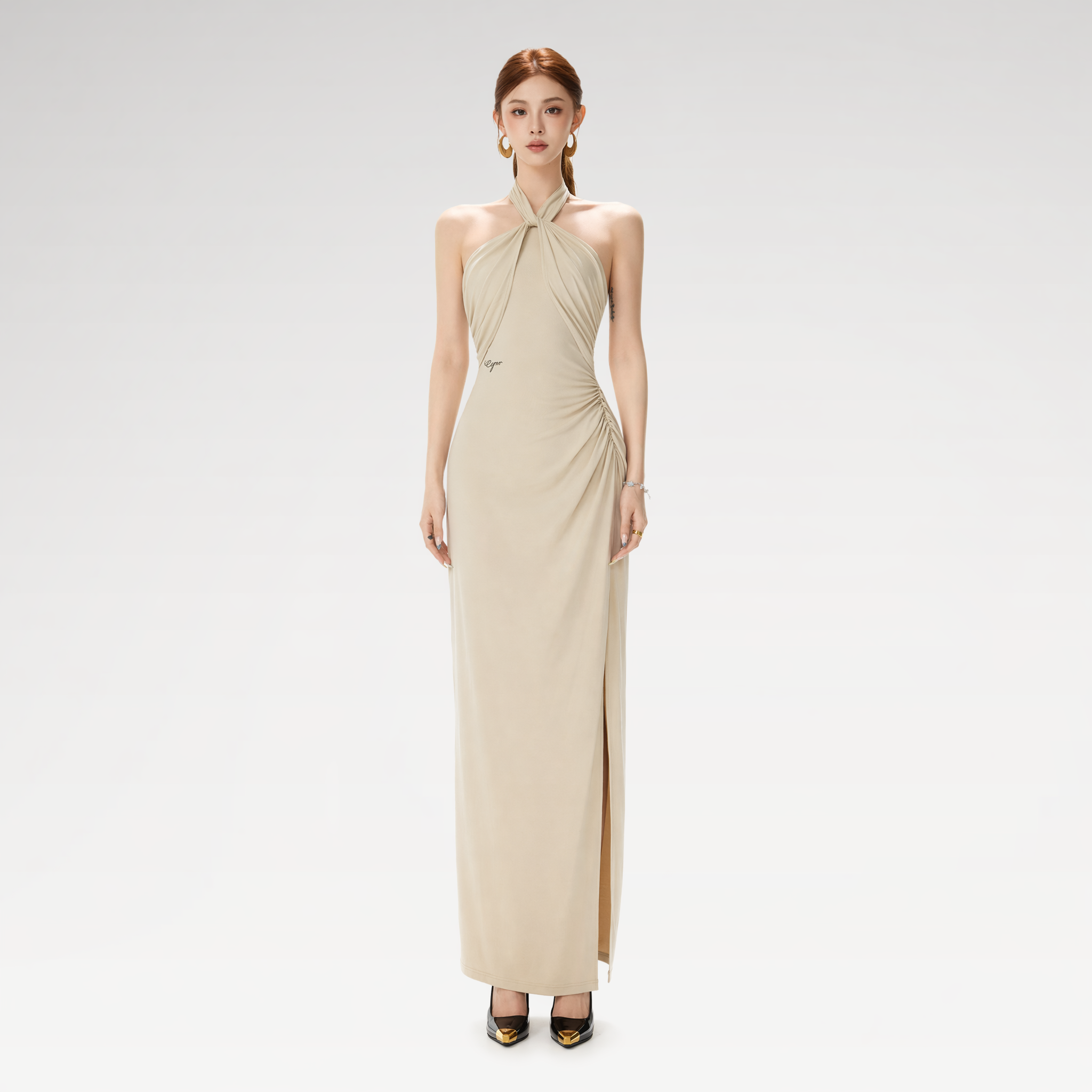 Cross-Twist Halter Dress