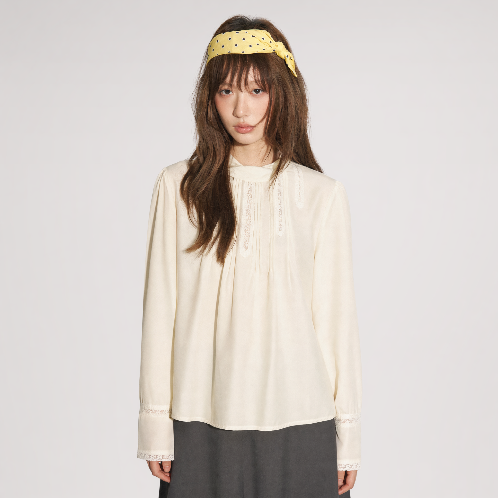 Pintuck Lace Cuff Blouse
