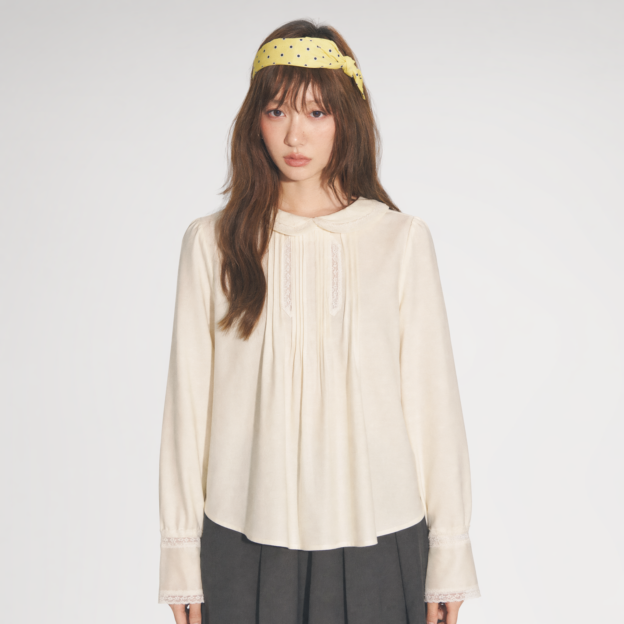 Pintuck Lace Cuff Blouse