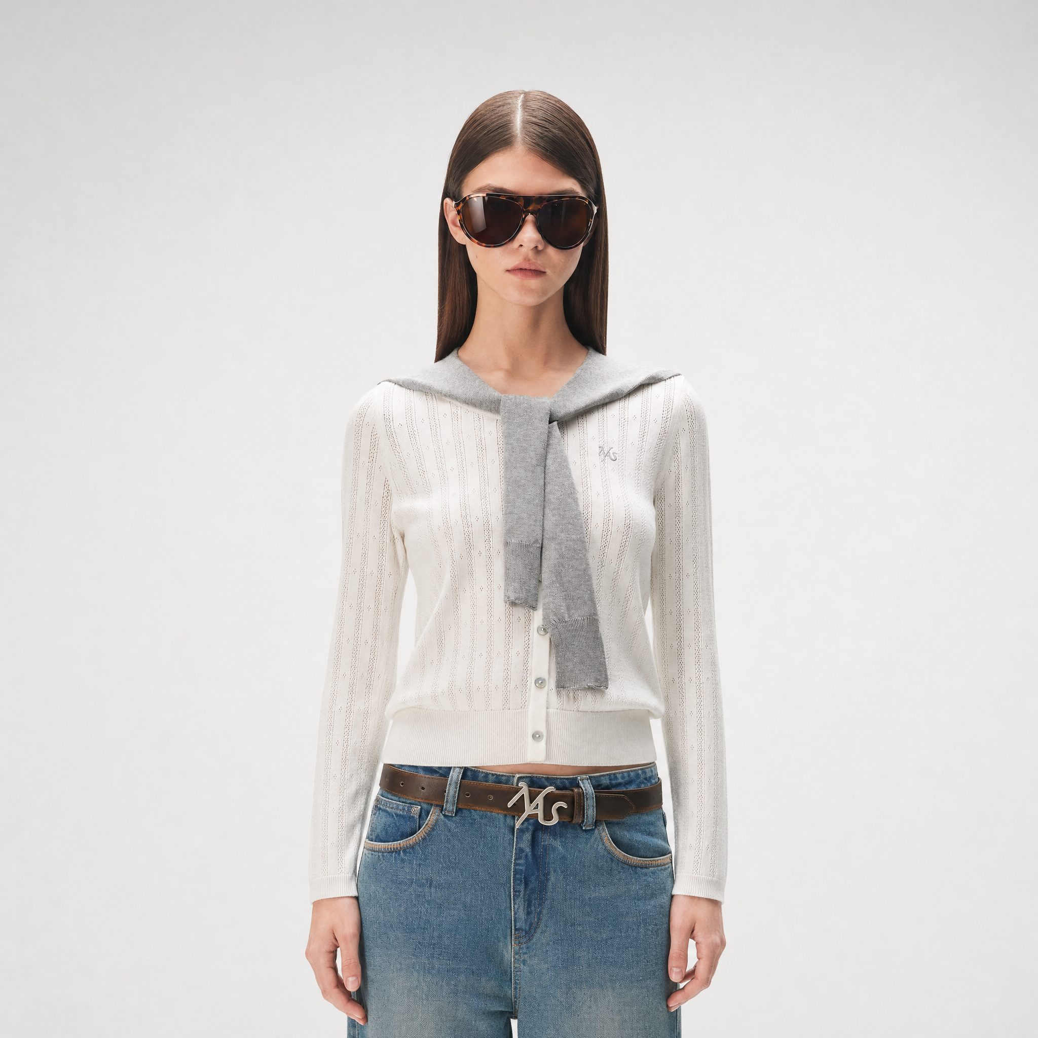Textured Openwork Knit Cardigan