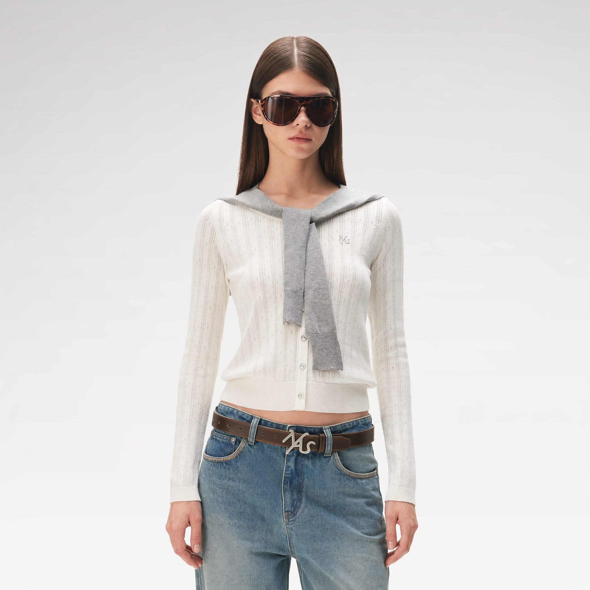 Textured Openwork Knit Cardigan