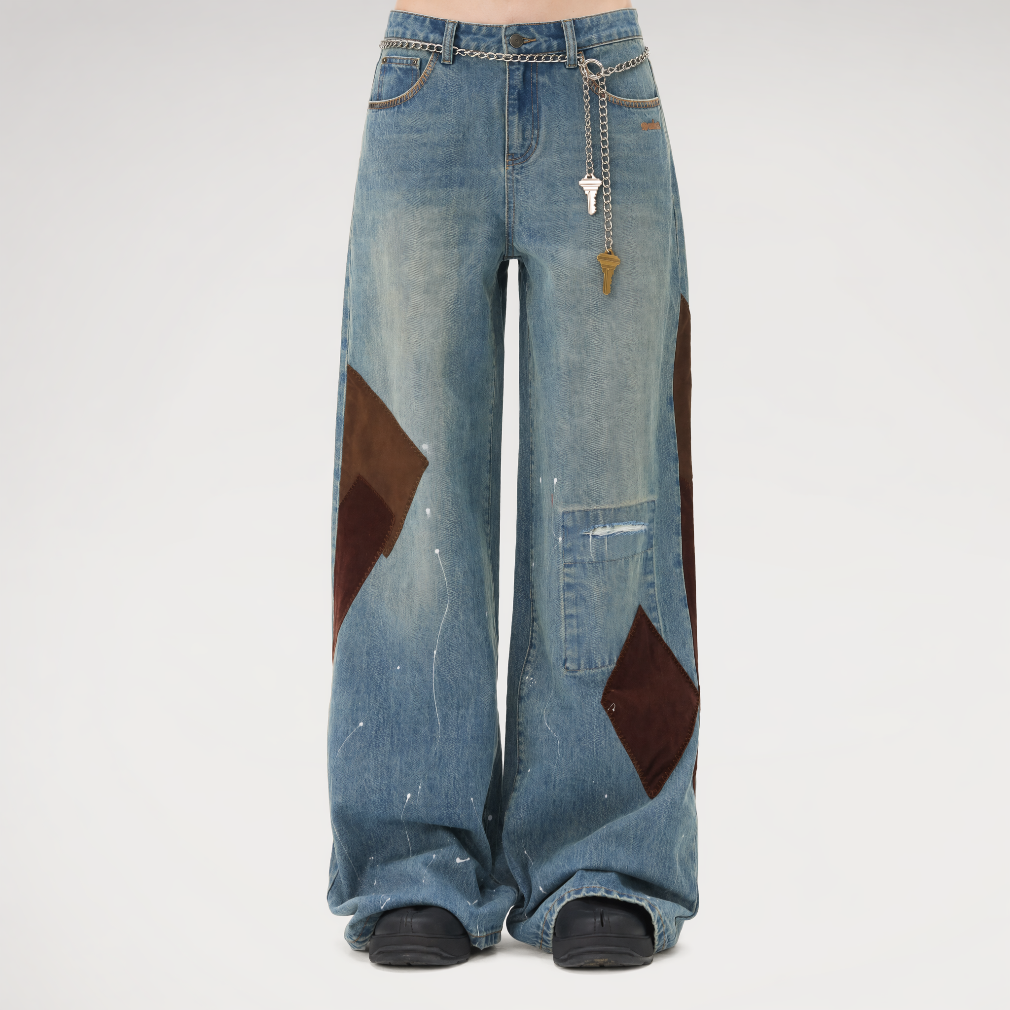 Washed Patchwork Jeans