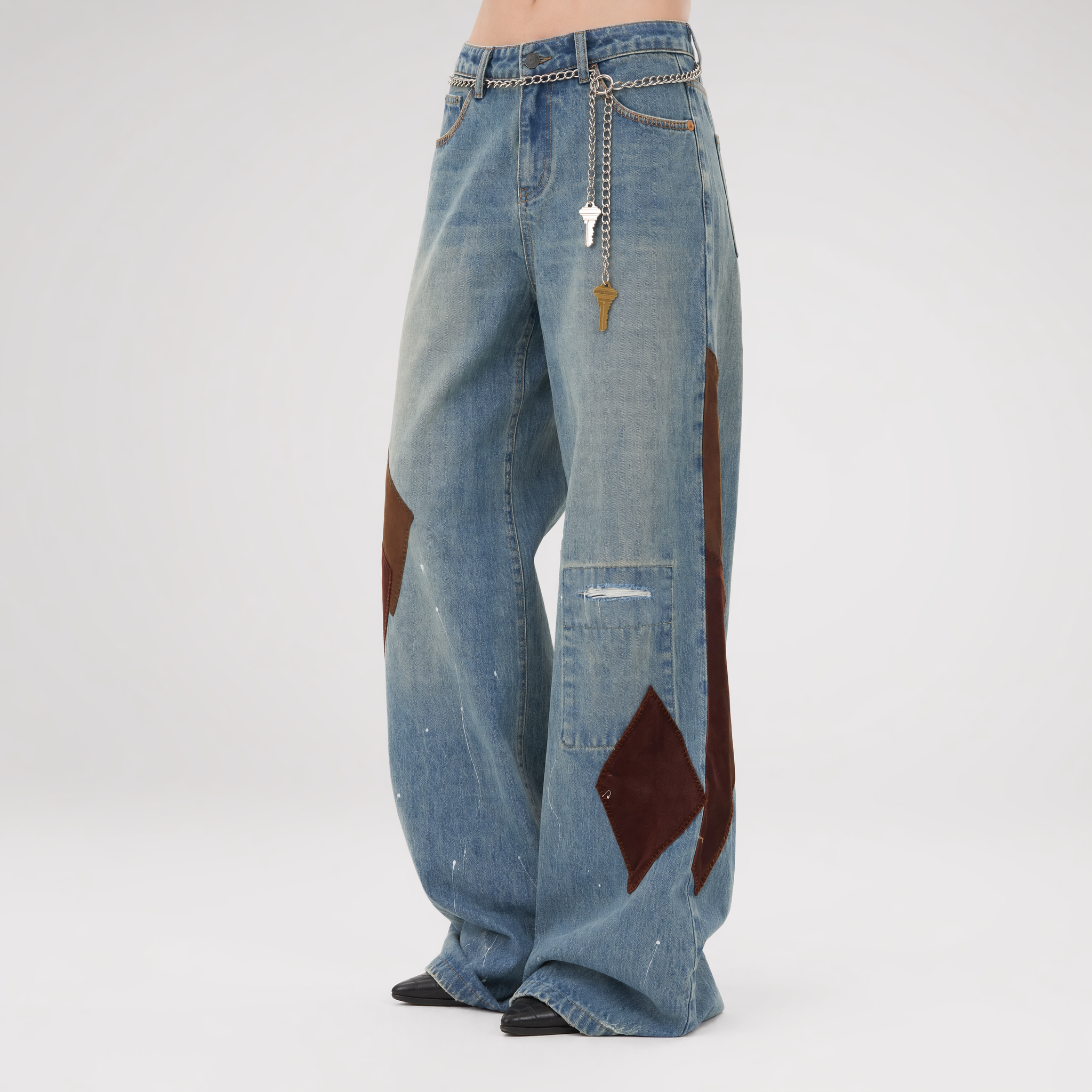 Washed Patchwork Jeans
