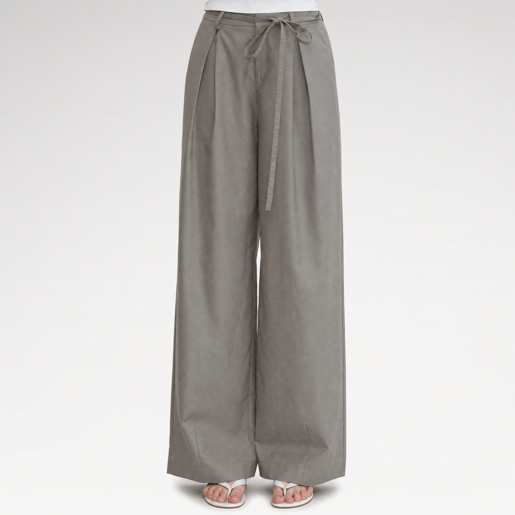 Bow Pleat Wide-Leg Pants