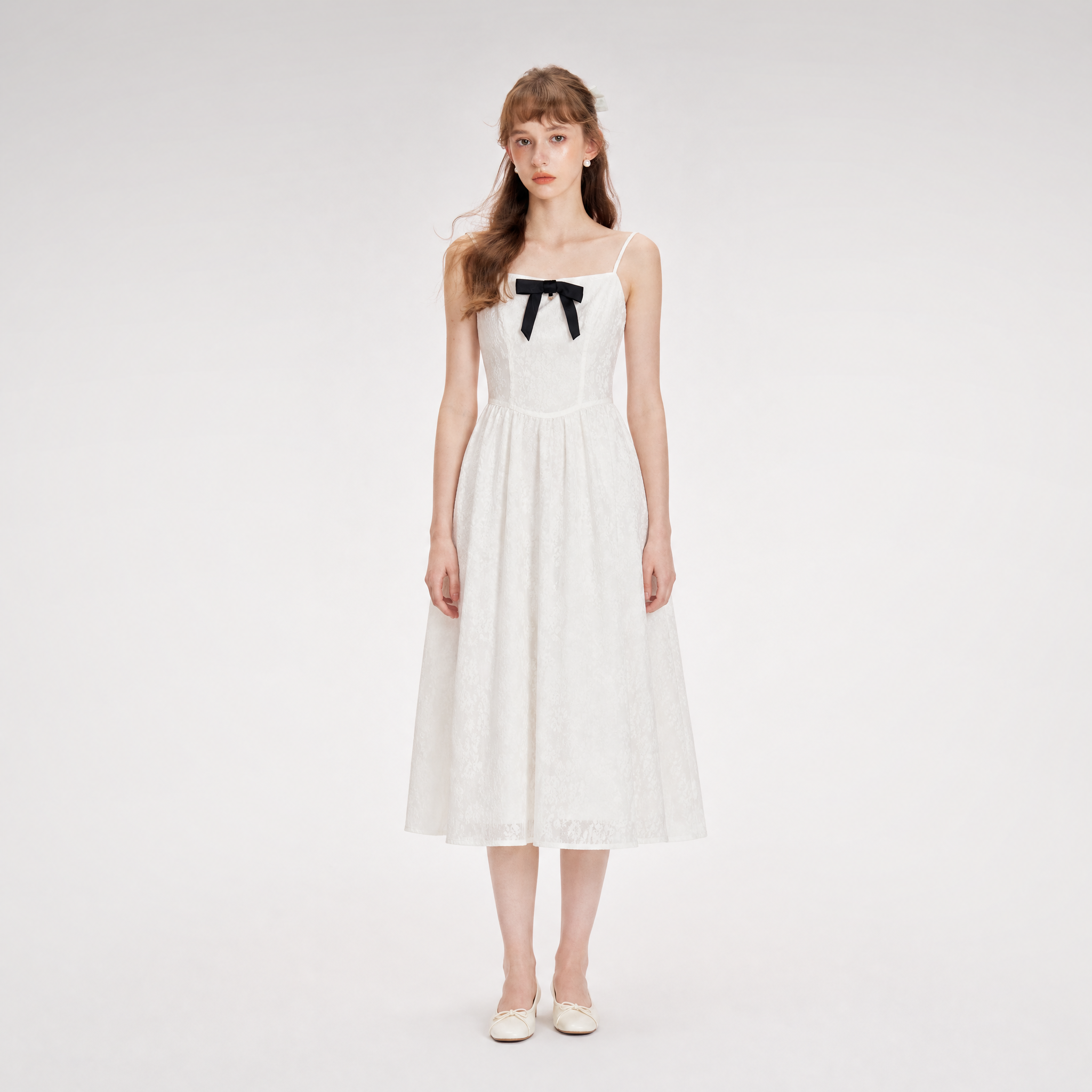 Flocked Bow Contrast Dress