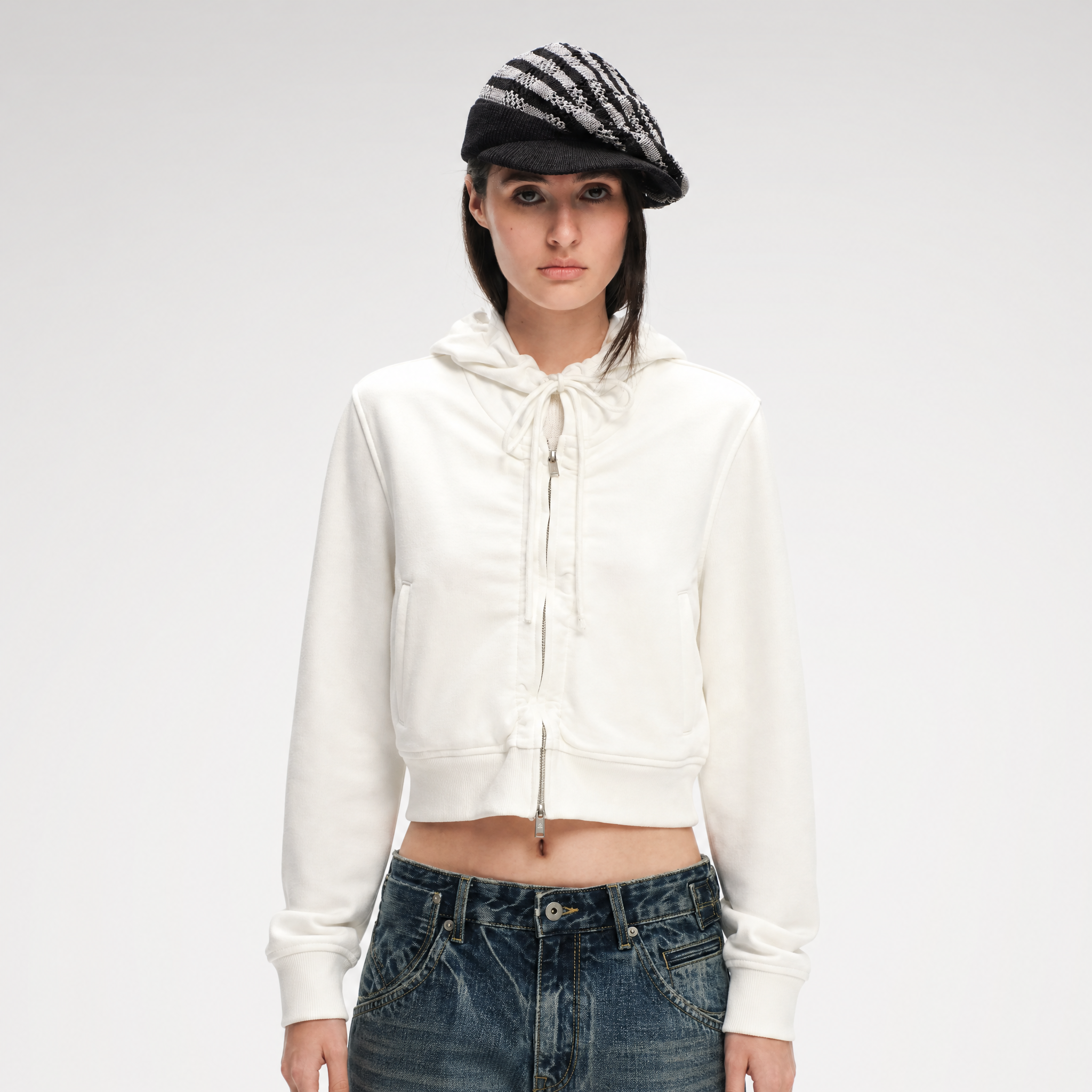 Textured Cropped Hooded Jacket