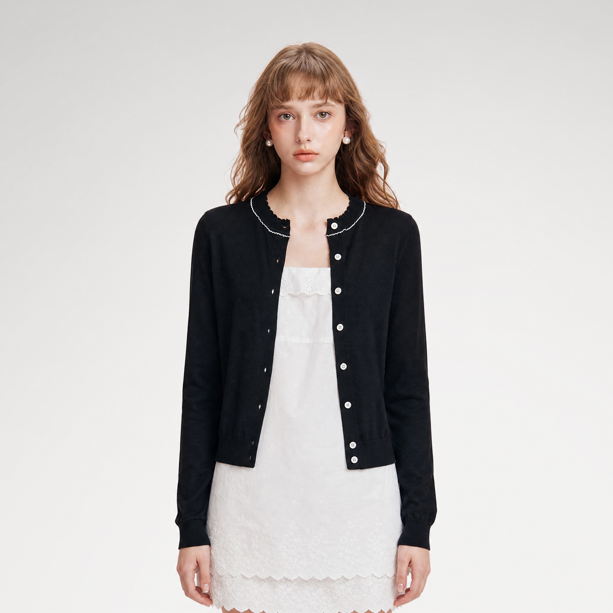 Cashmere Wave Trim Cardigan