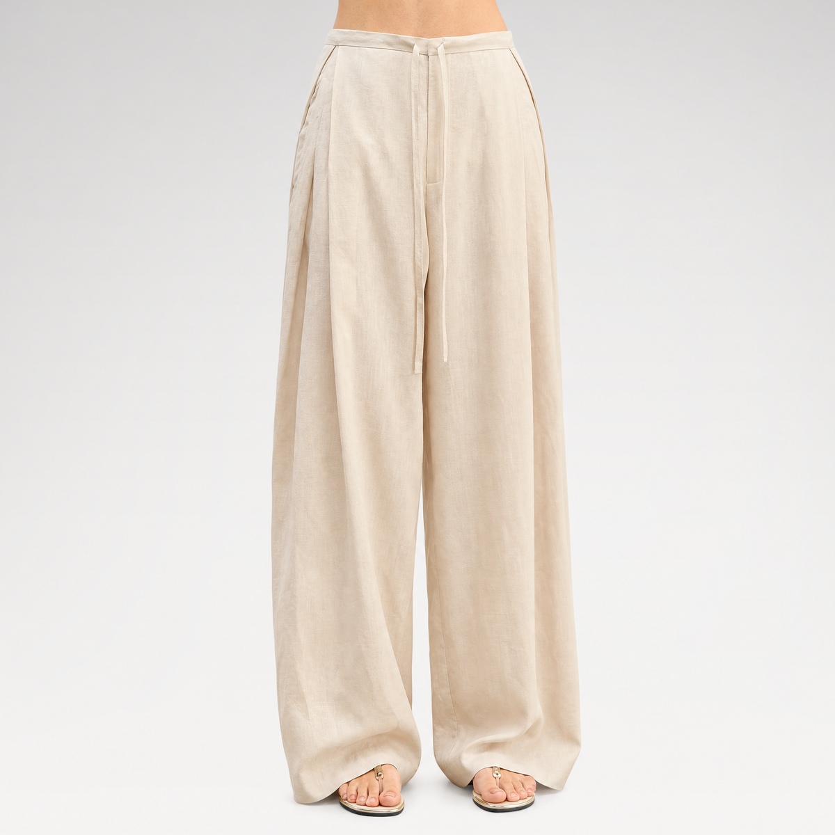 Geplooide wijde broek van Tencel en linnen