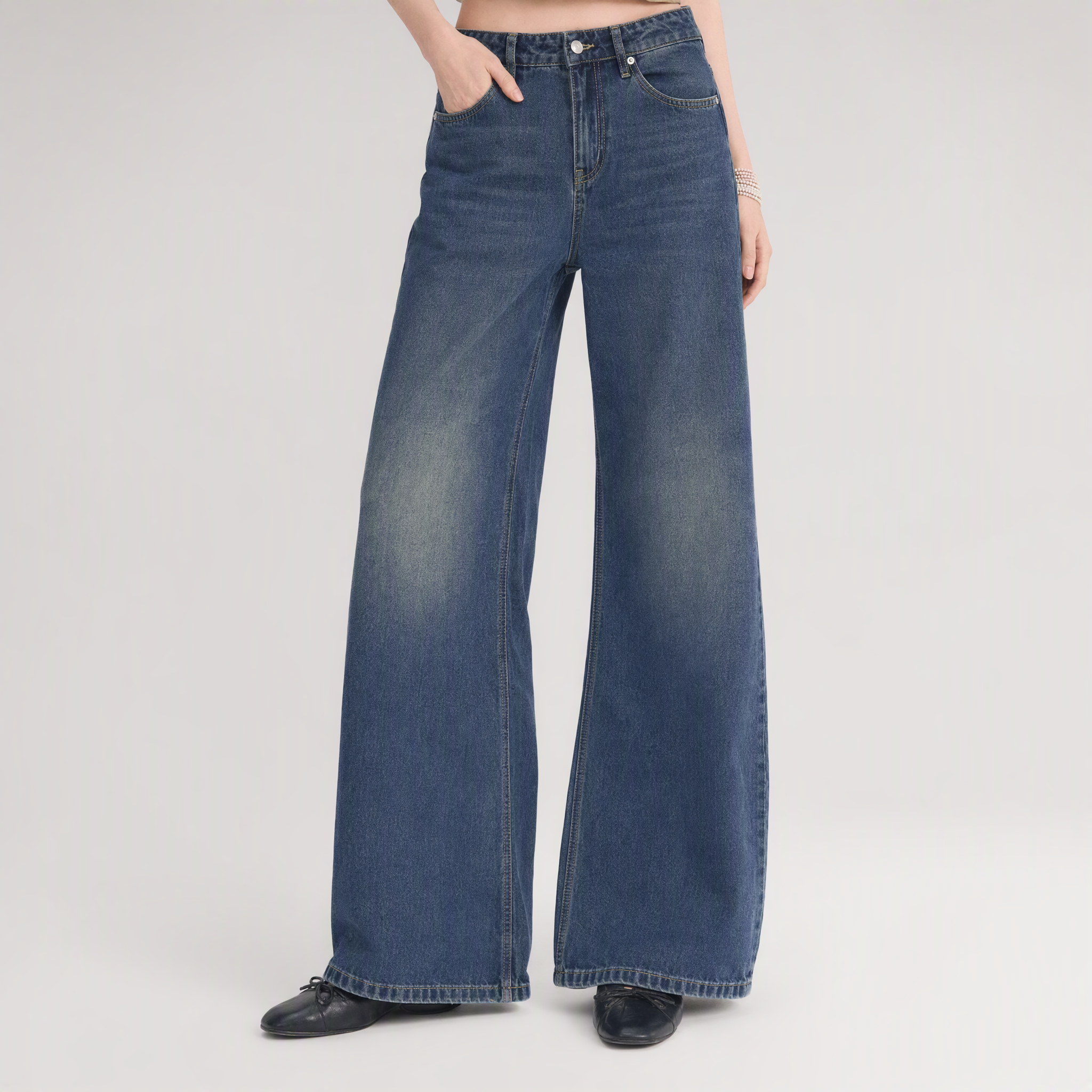 Vintage Wash Wide-Leg Jeans