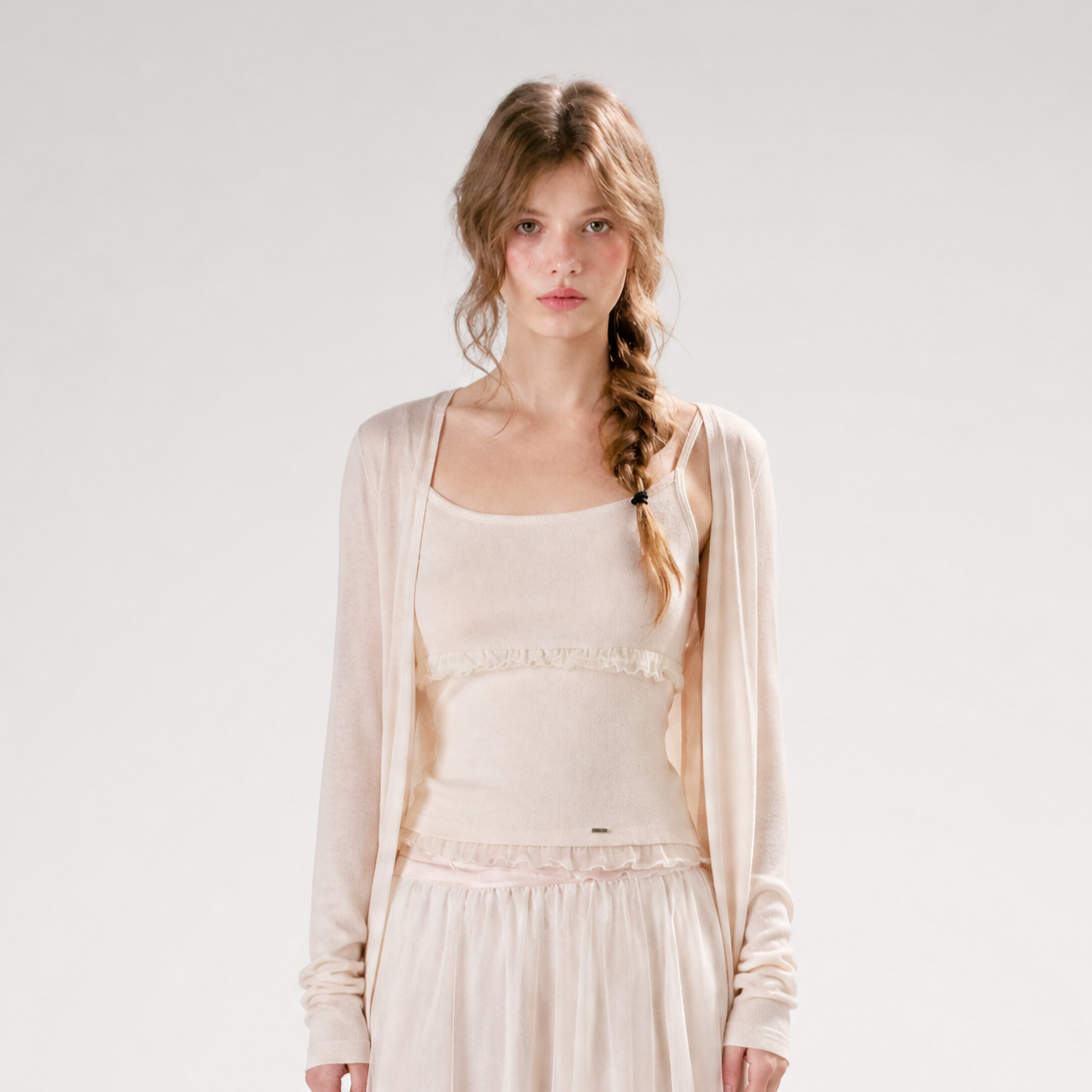 Sheer Lace Trim Knit Set