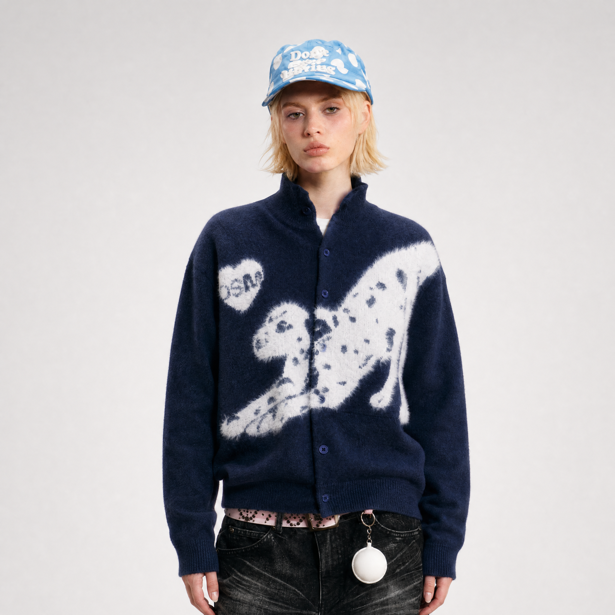 Textured Jacquard Stand-Collar Cardigan