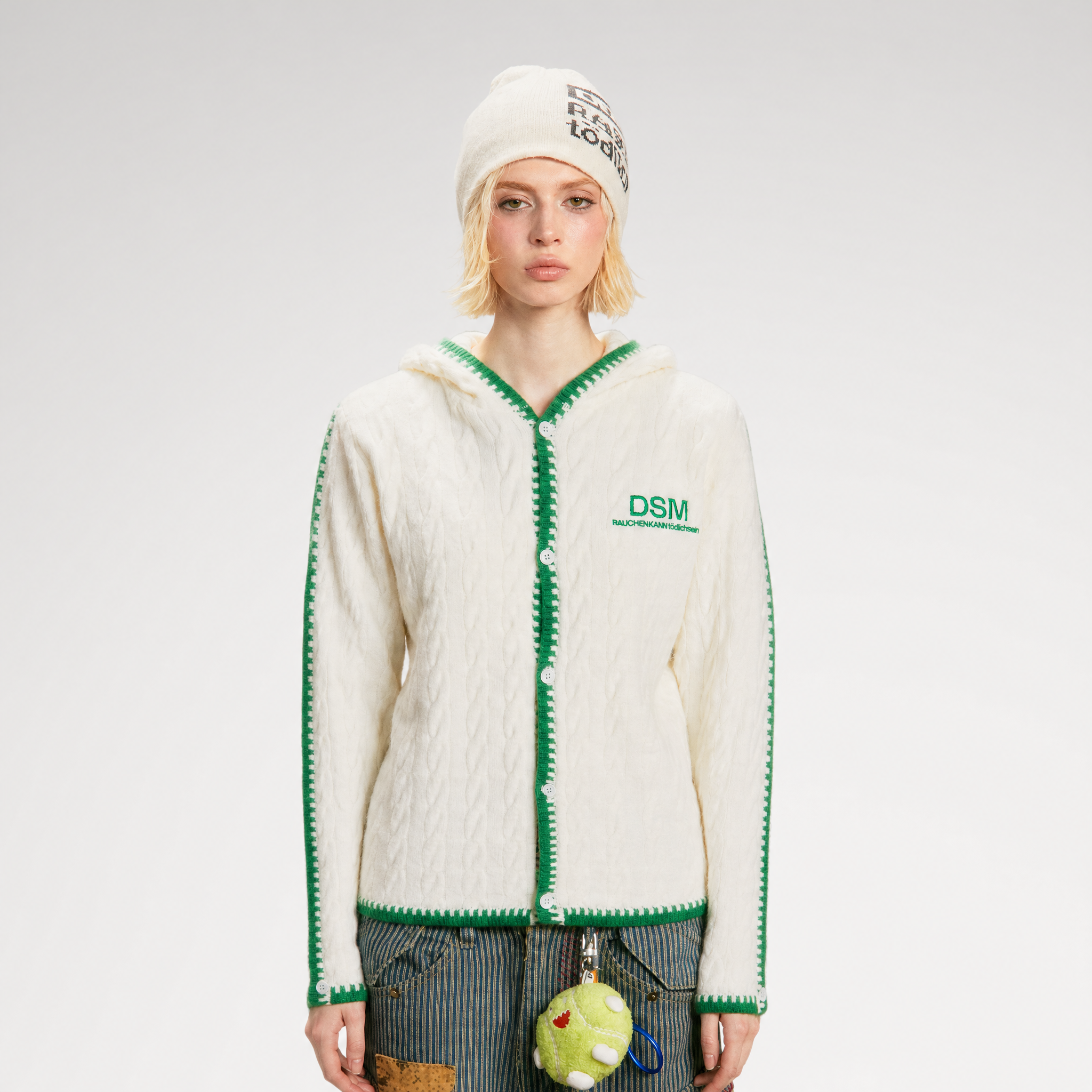 Arctic Velvet Cable-Knit Hooded Cardigan