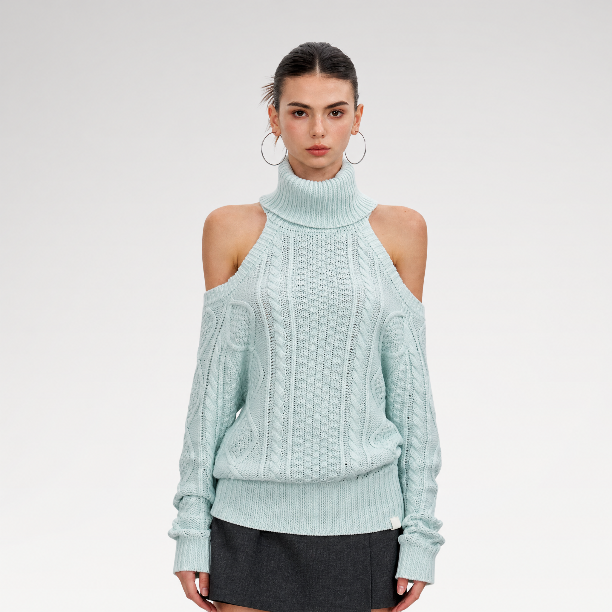 Cable-Knit Cutout Turtleneck Sweater