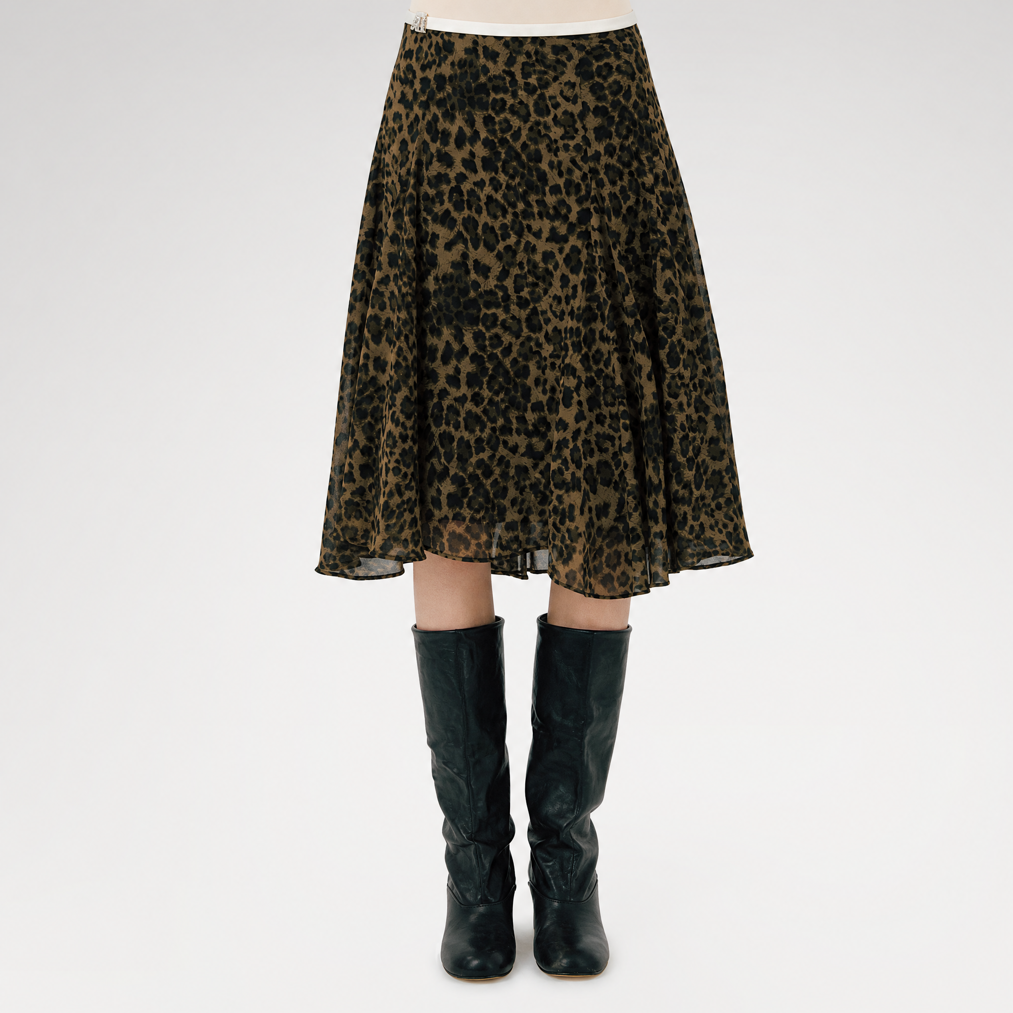 Flowing Leopard Print Midi Skirt
