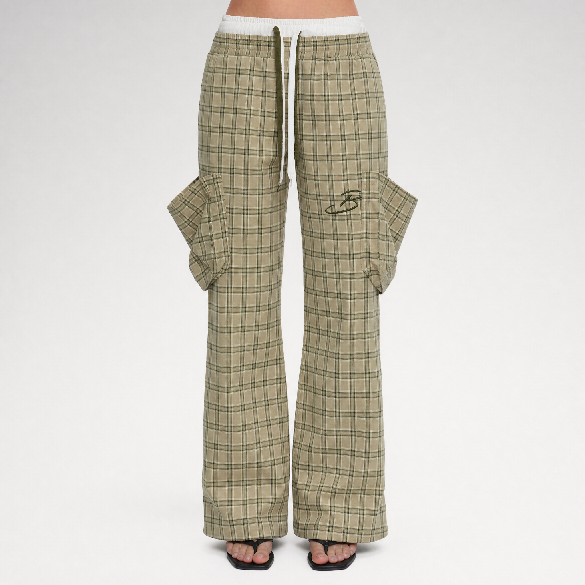 Plaid Drawstring Cargo Pants