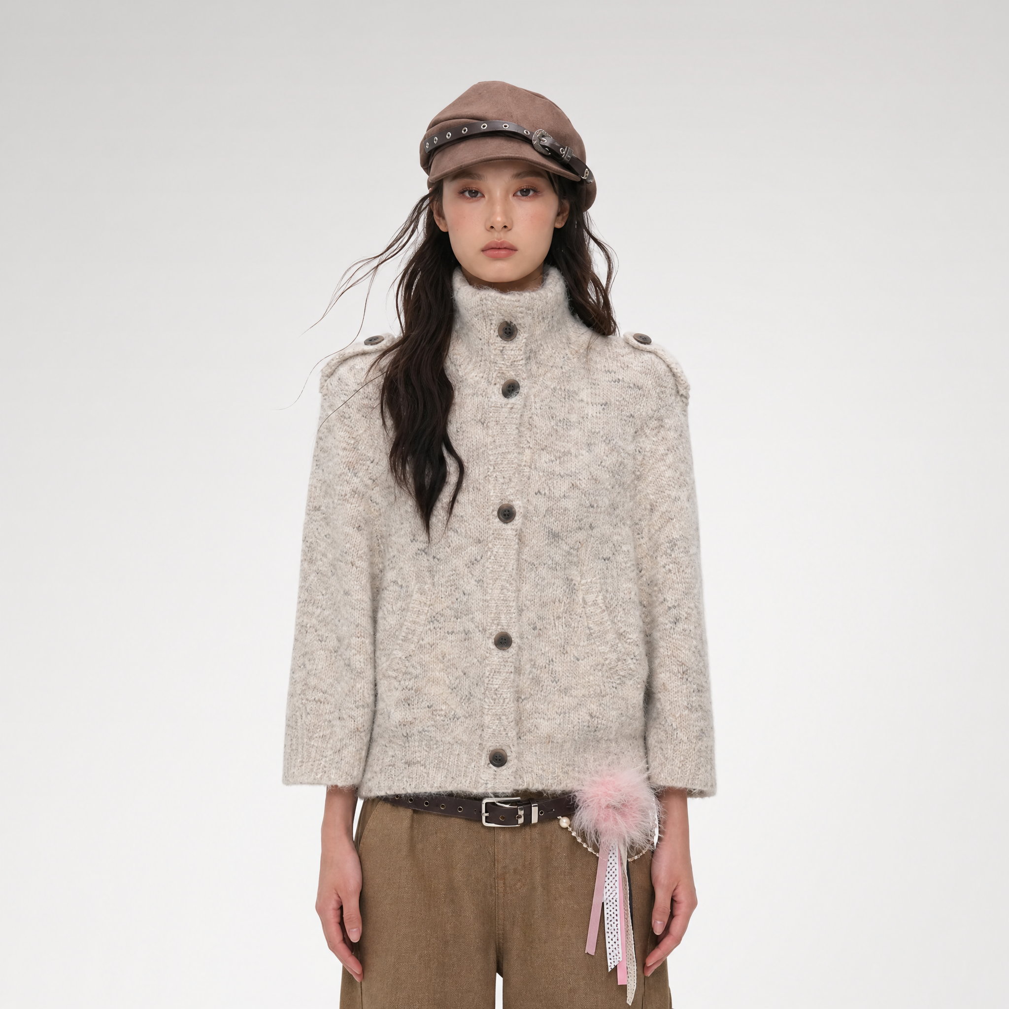 Textured Stand Collar Cardigan