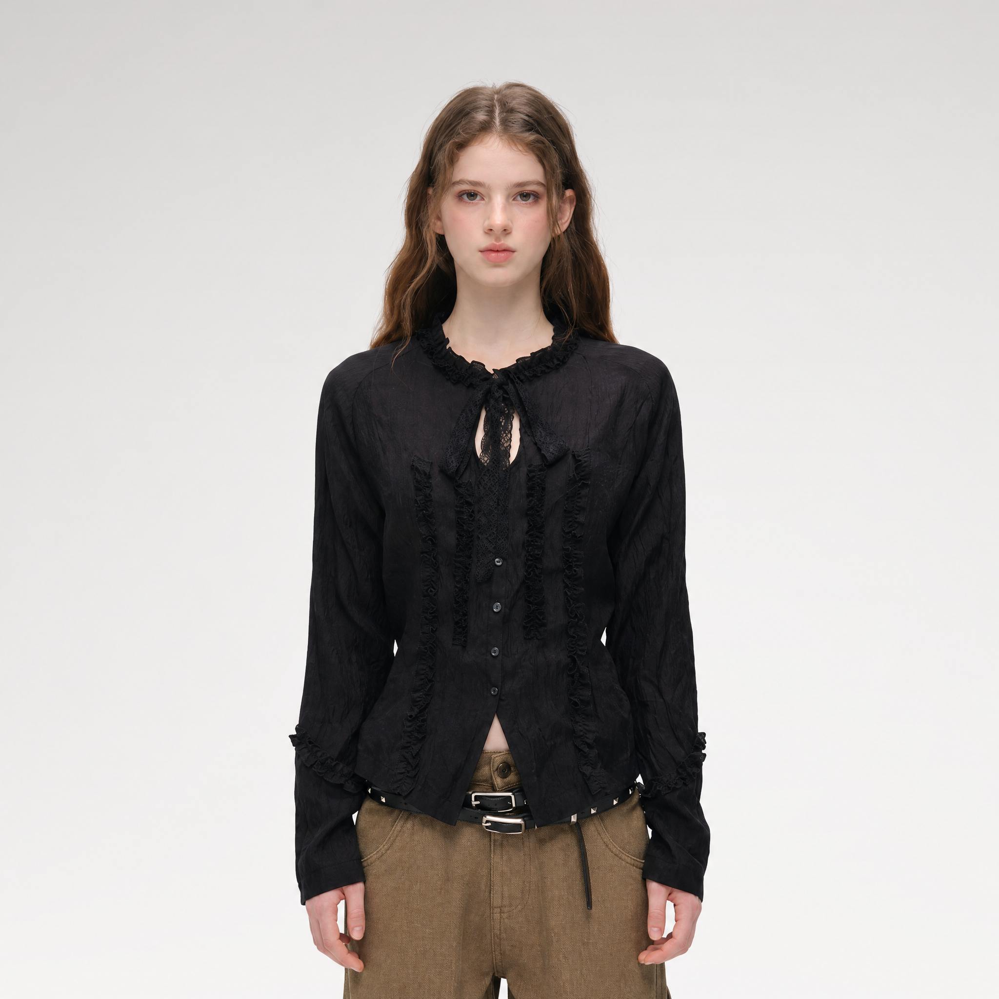 Textured Lace Waist-Shaped Shirt