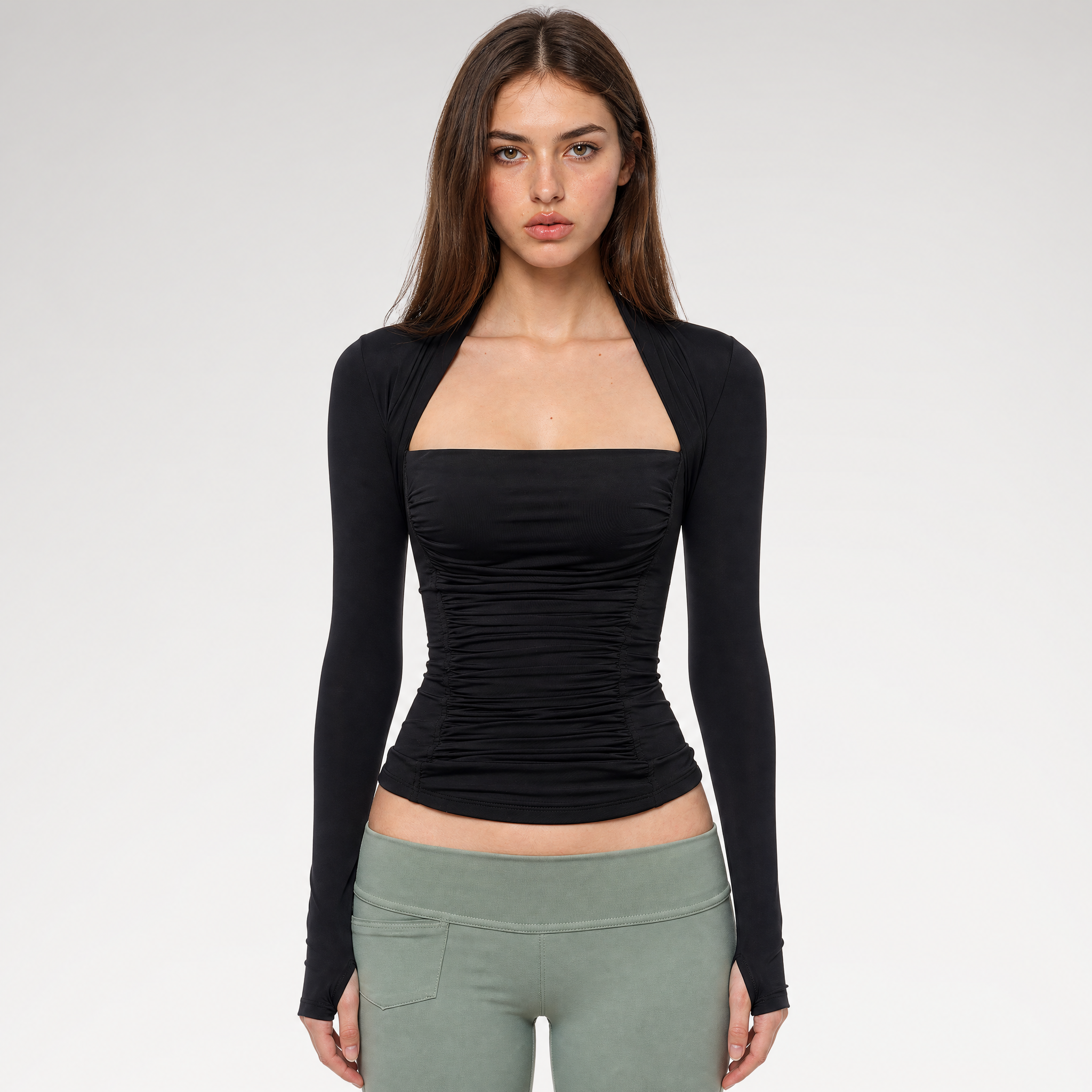 Ruched Sculpted Long-Sleeve Top