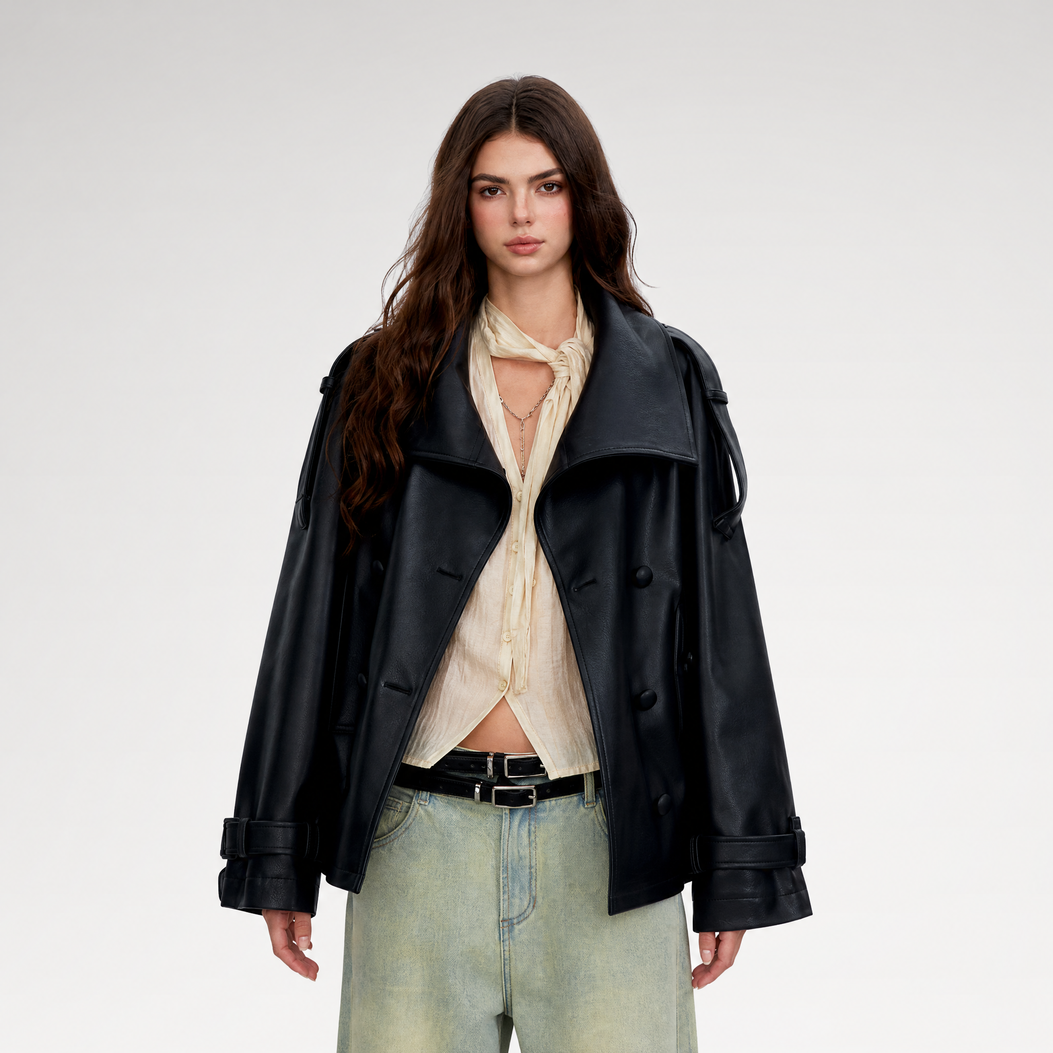 Matte Oversized Faux-Leather Jacket