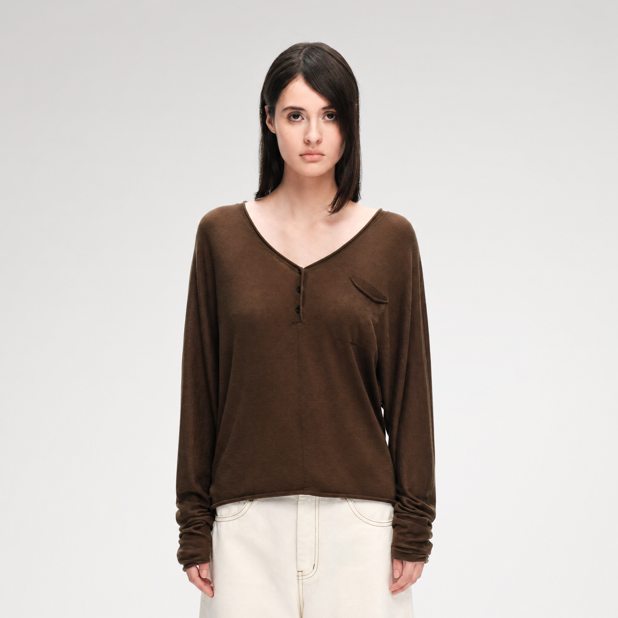 Lyocell Wool V-Neck Top
