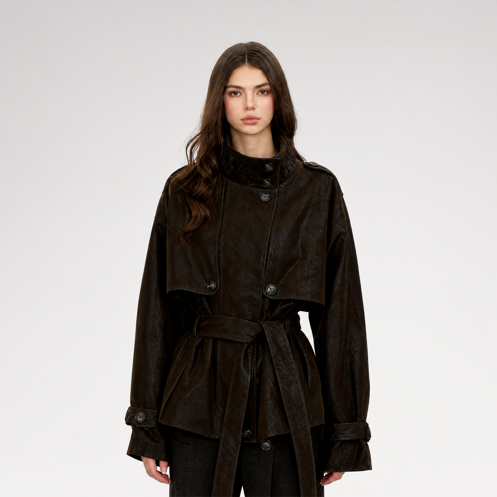 Distressed Utility PU Leather Jacket