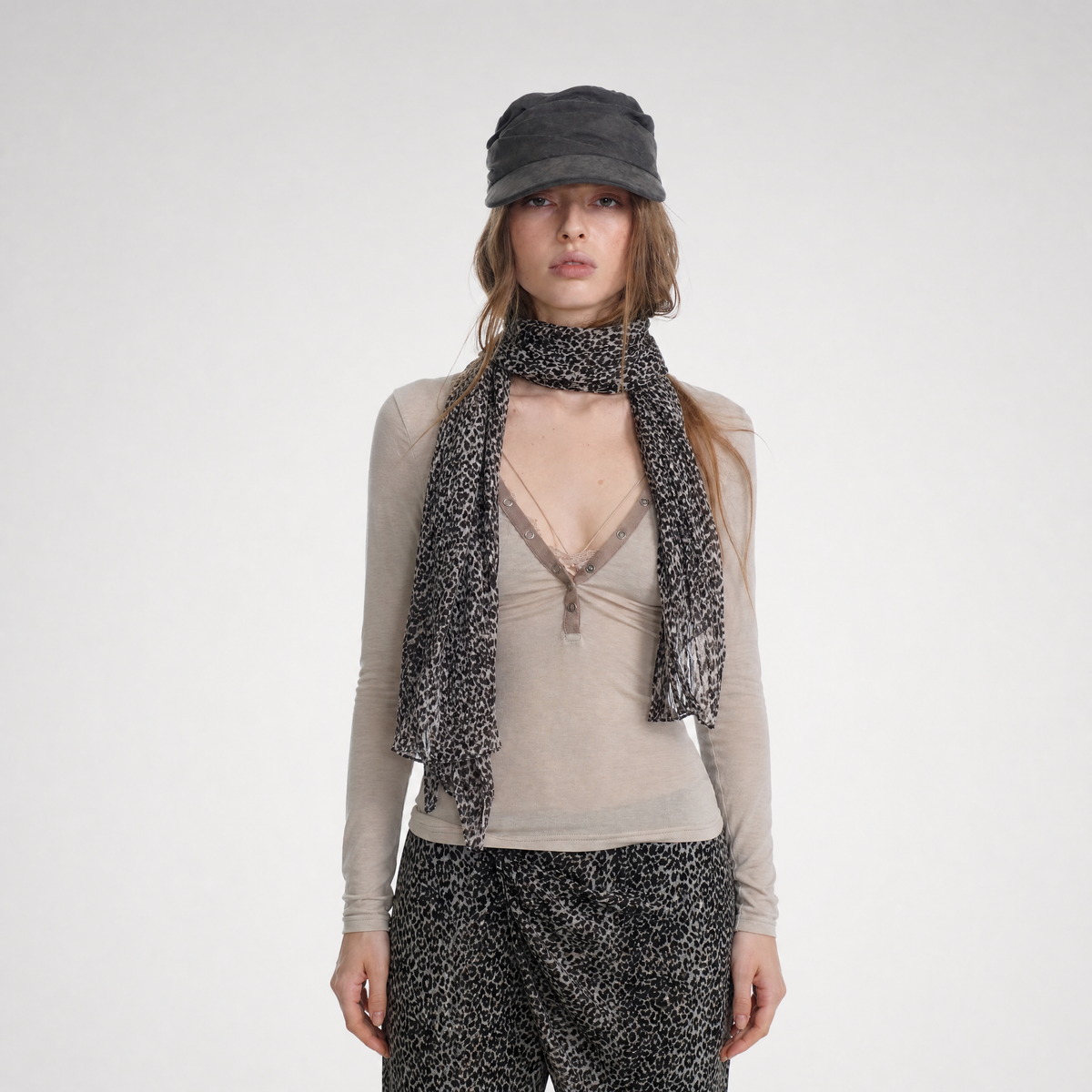 Pleated Leopard Print Scarf