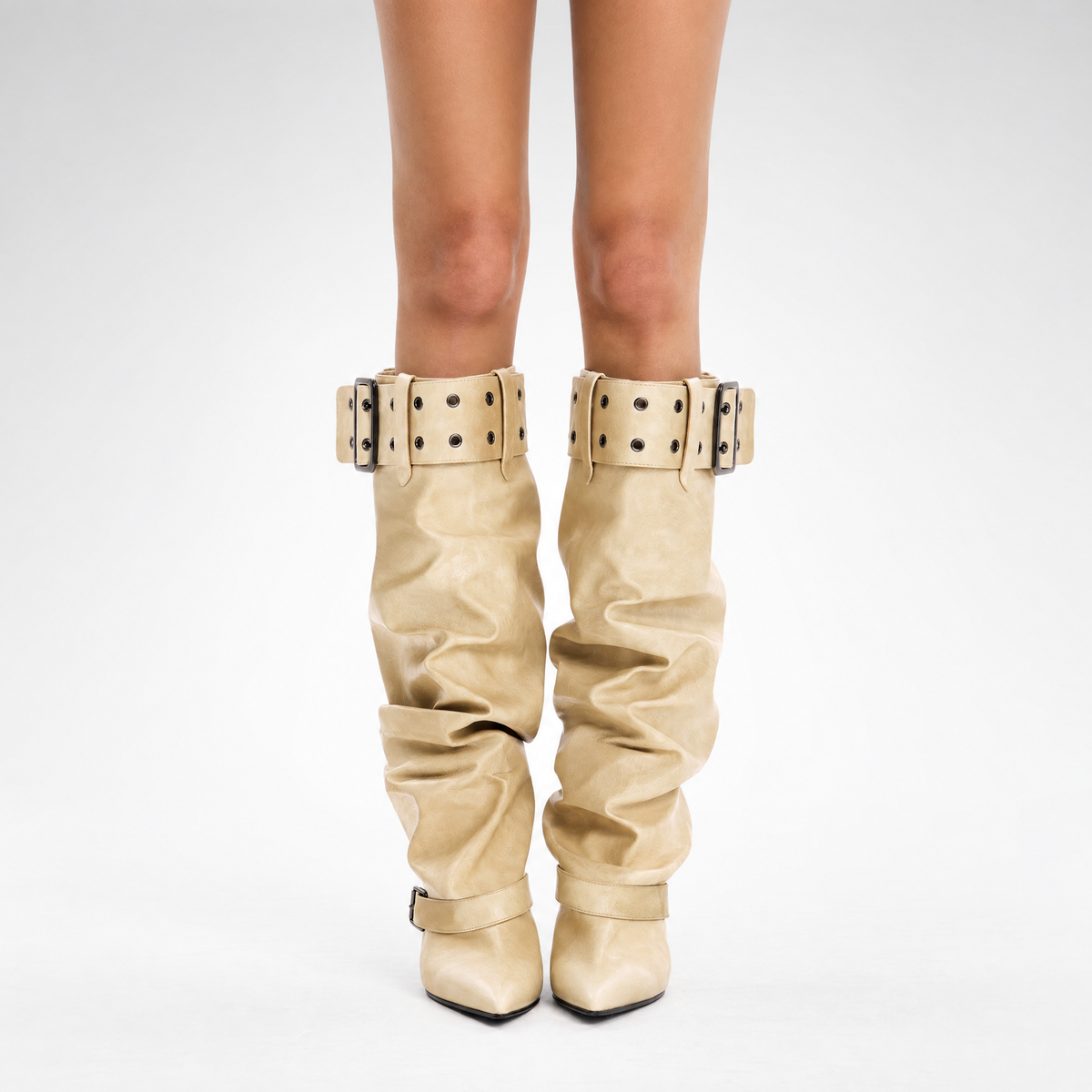 Pointed Slouchy Knee-High Boots