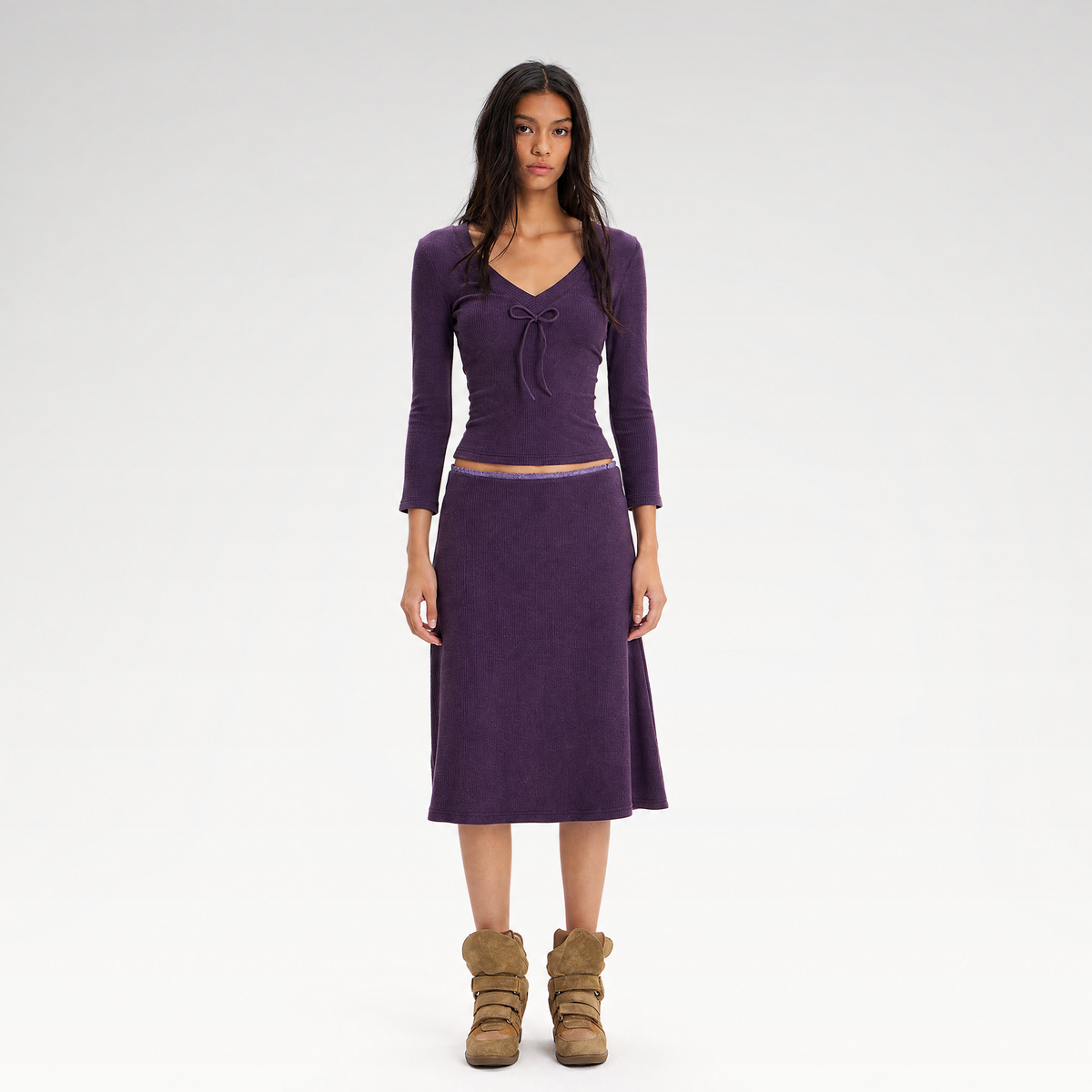Ribbed Fitted Top Skirt Set