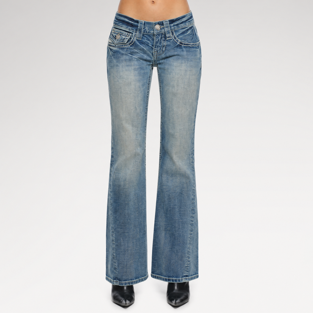 Washed Low-Rise Flared Jeans
