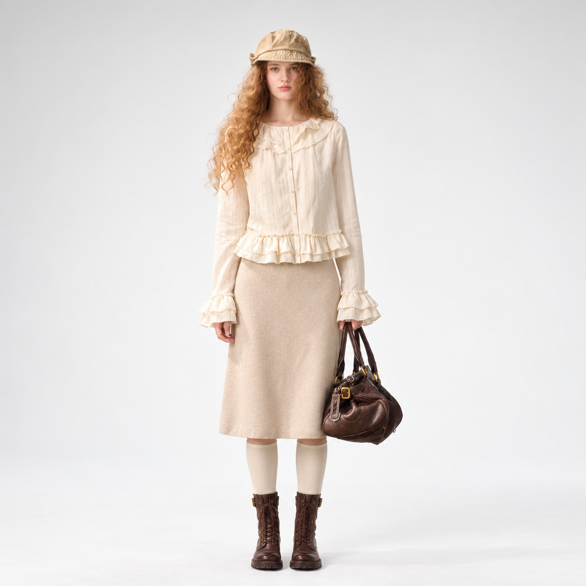 Ensemble chemise à volants et jupe en coton