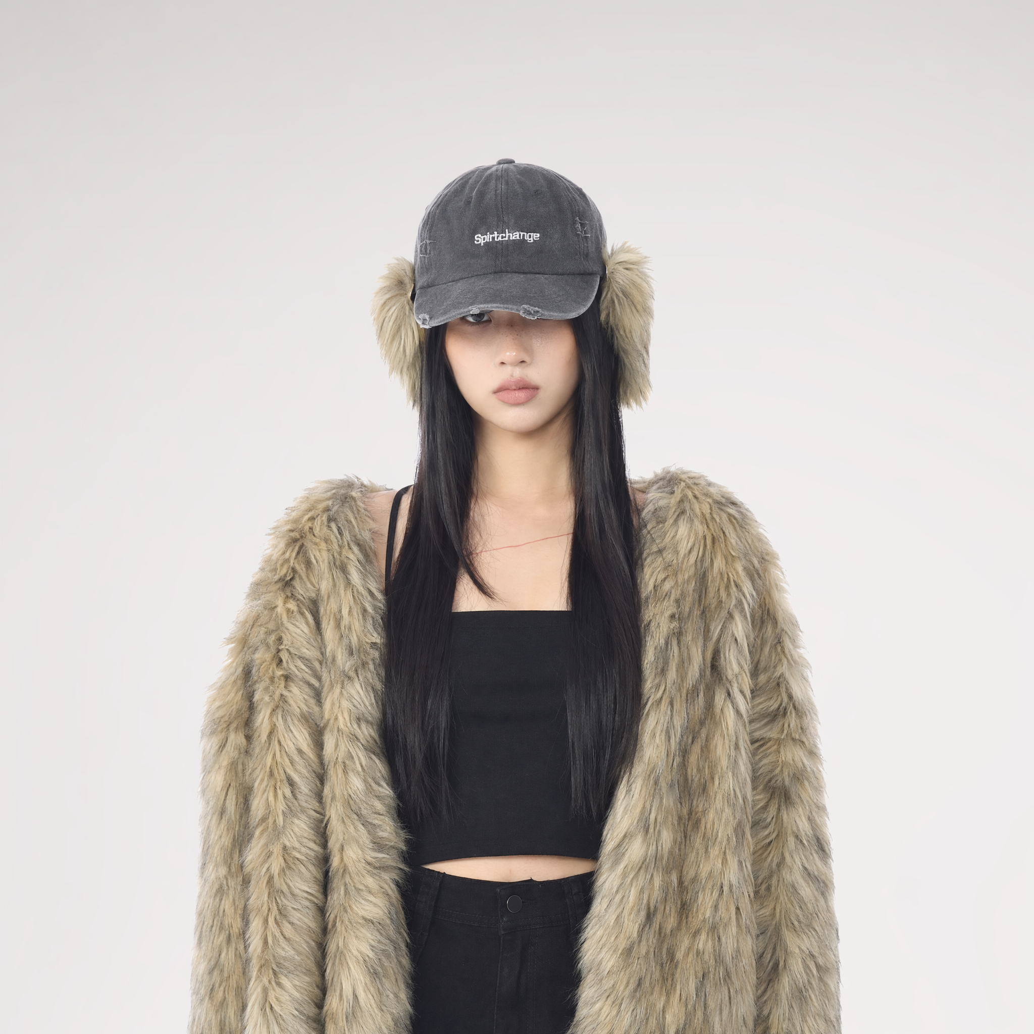 Distressed Faux Fur Cap
