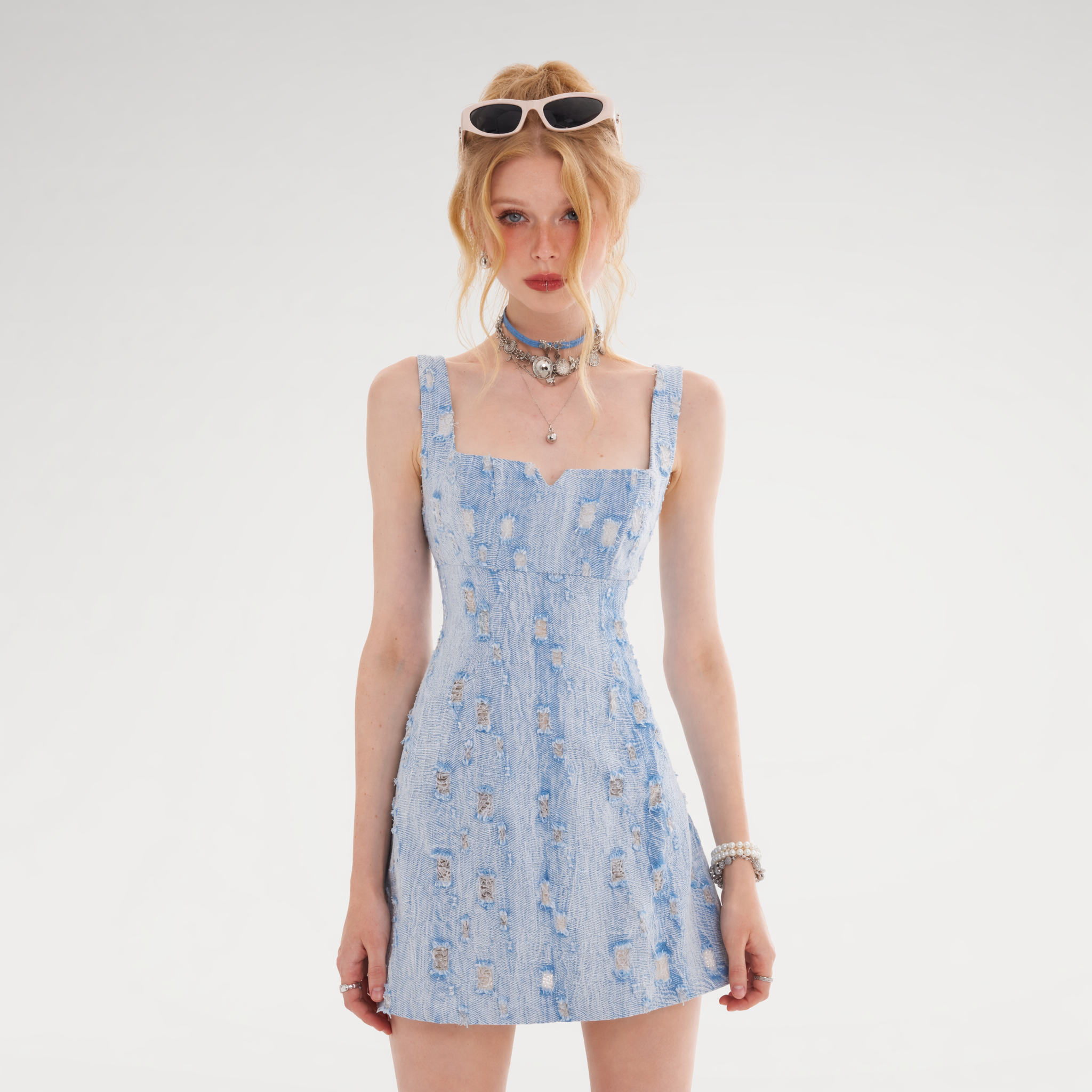 Distressed Denim Cami Dress
