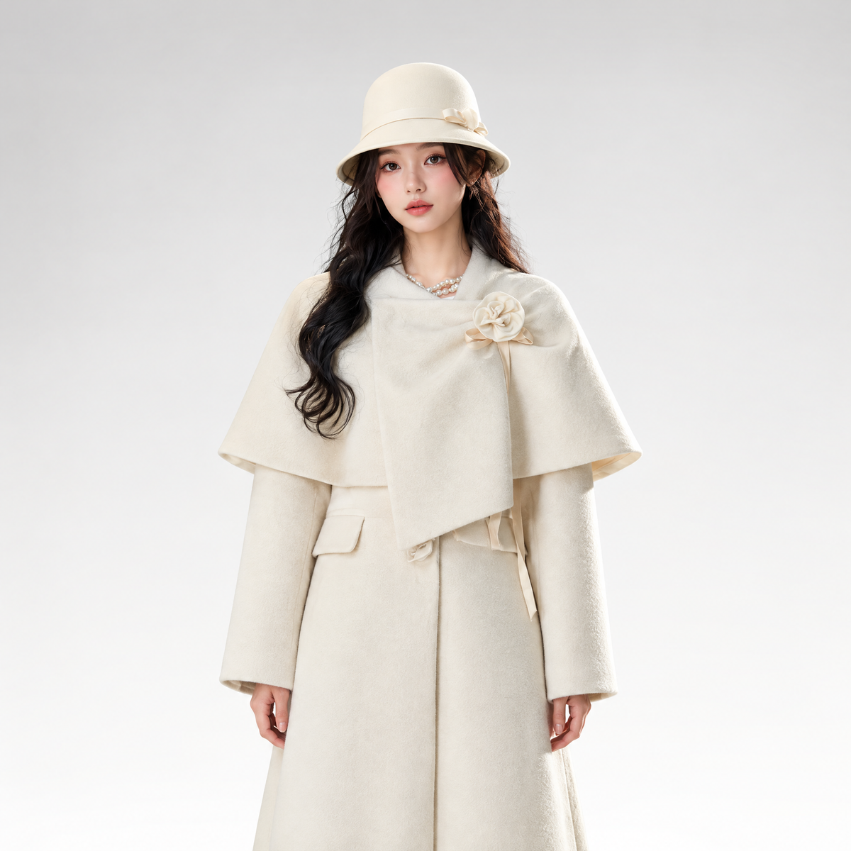 Long-Pile Wool Cape Coat