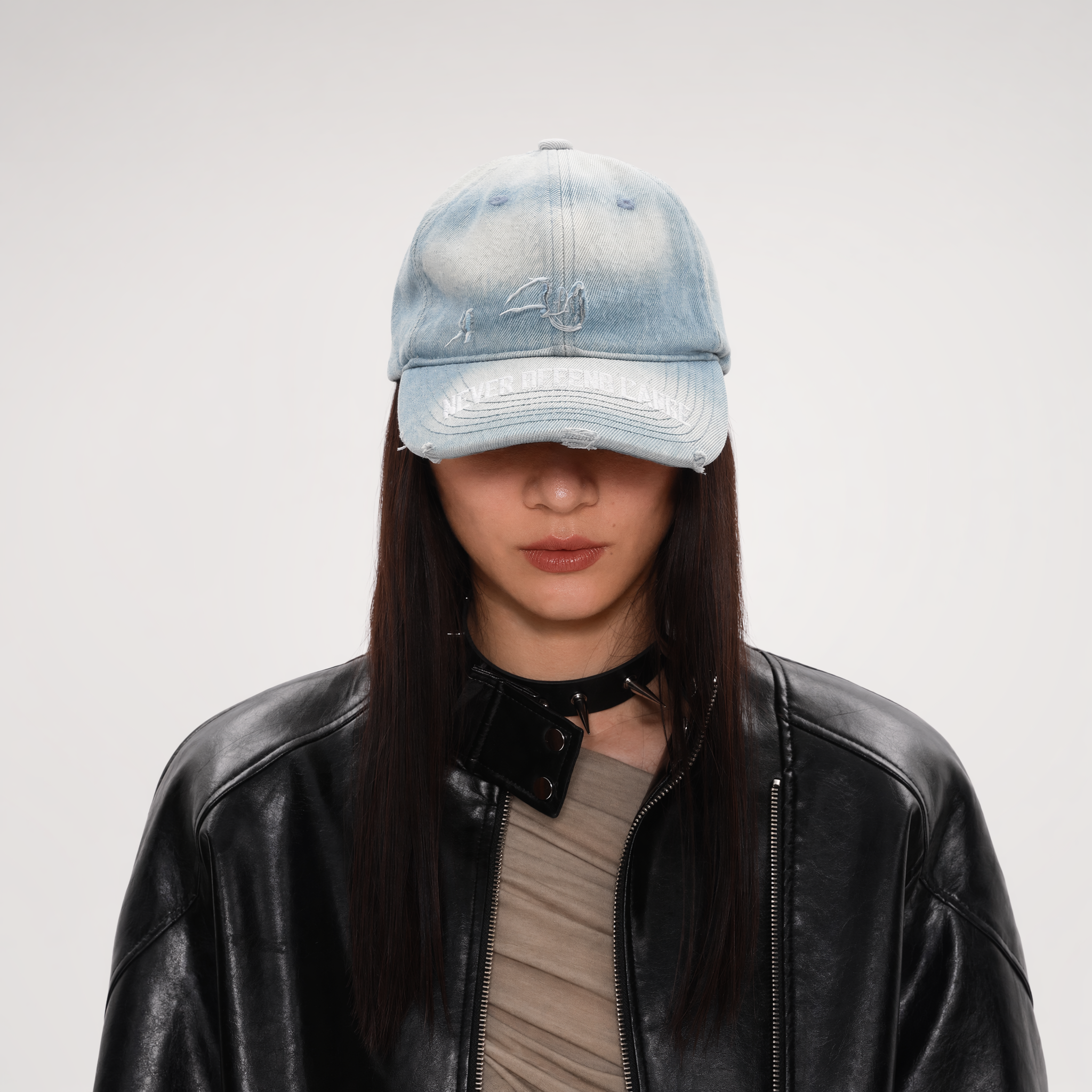 Washed Denim Embroidered Cap