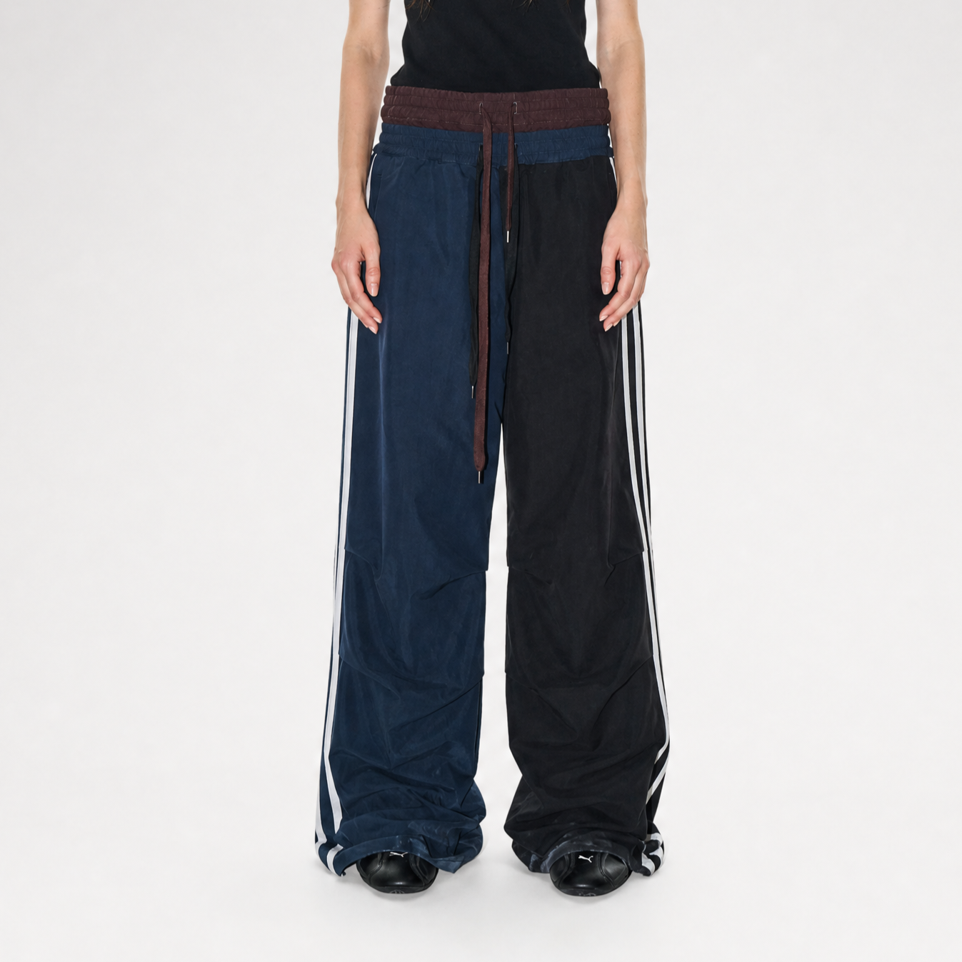 Pleated Wide-Leg Track Pants
