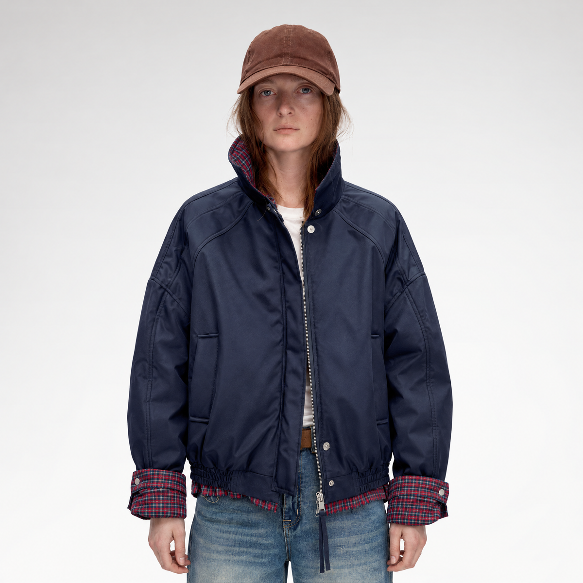 Vintage Plaid Padded Windbreaker Jacket
