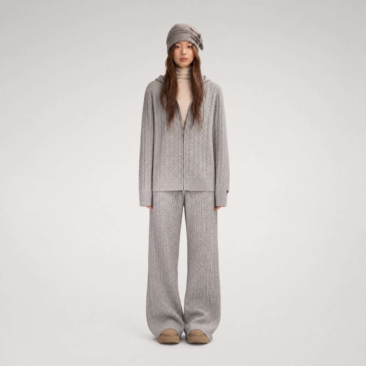 Wool-Blend Cable-Knit Hooded Set