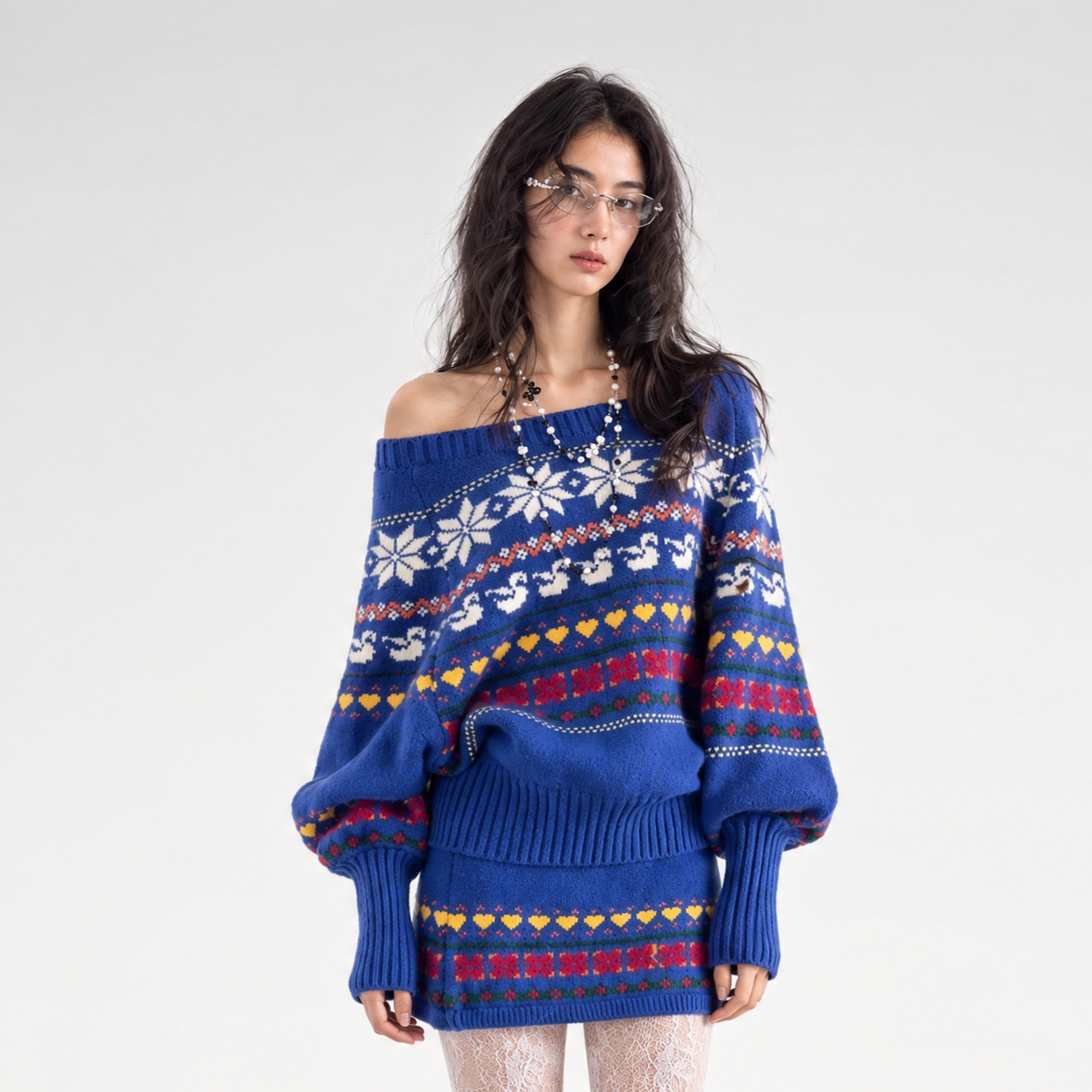 Fair Isle One-Shoulder Set