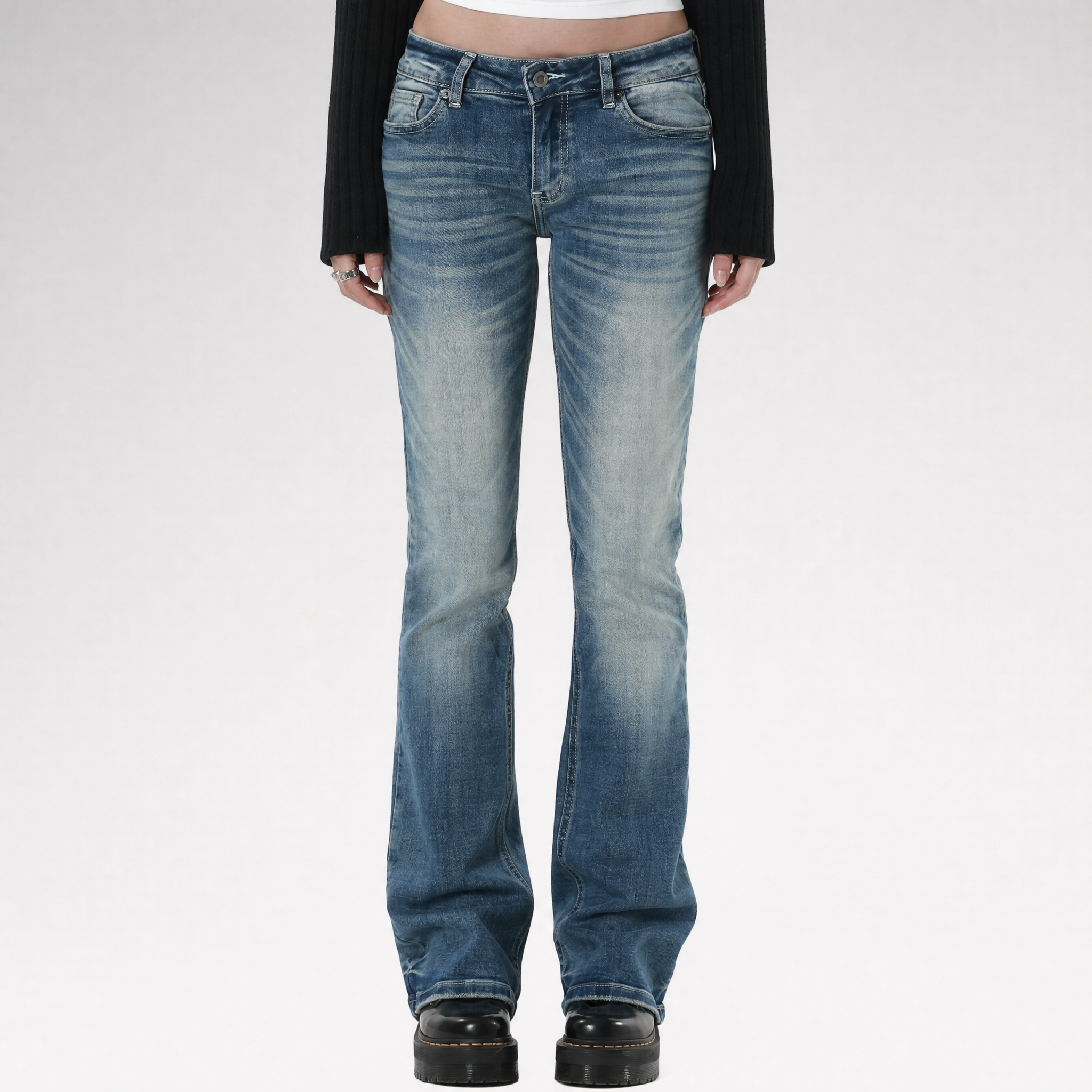 Distressed Low-Rise Slight-Flare Jeans