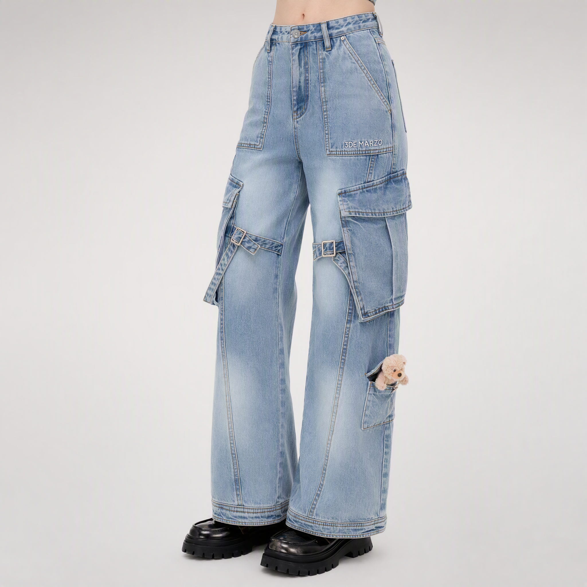 Cotton Cargo Straight Pants