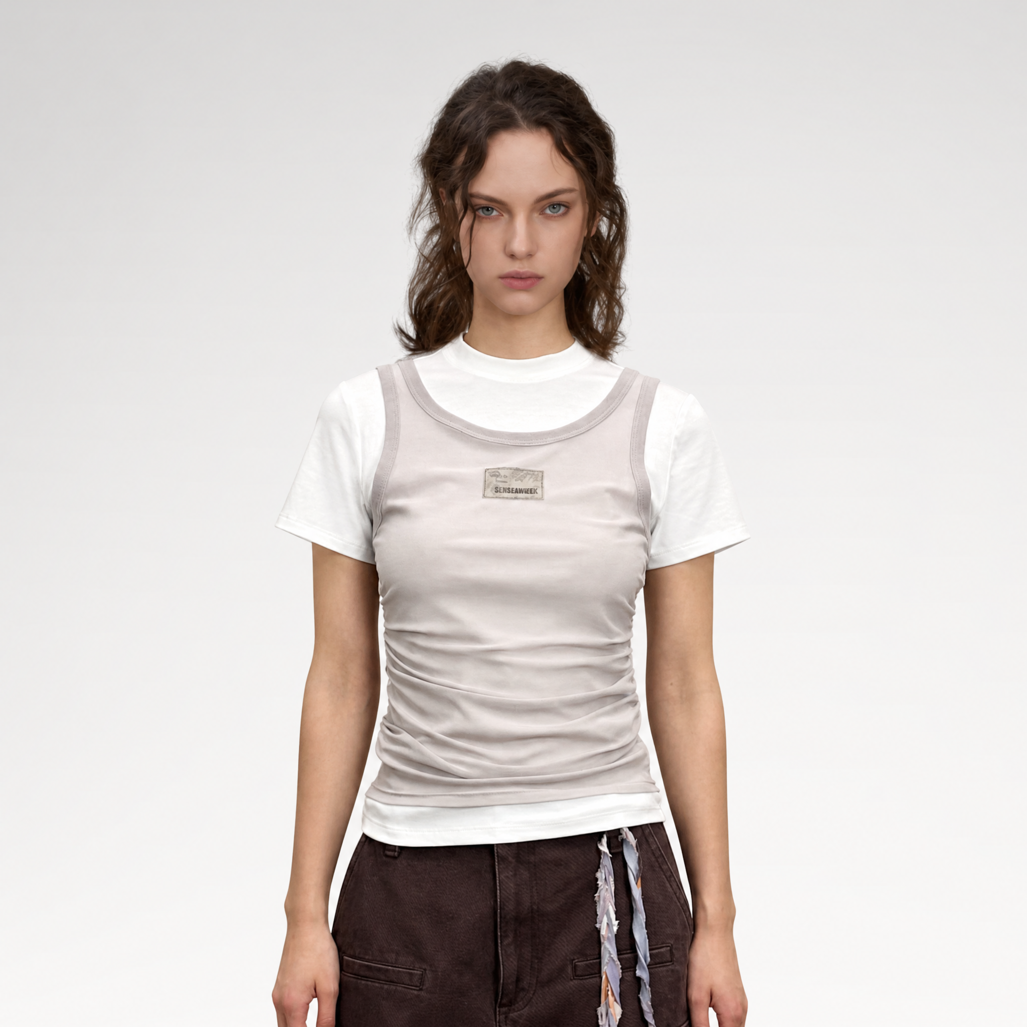 Layered Ruched Cropped T-Shirt