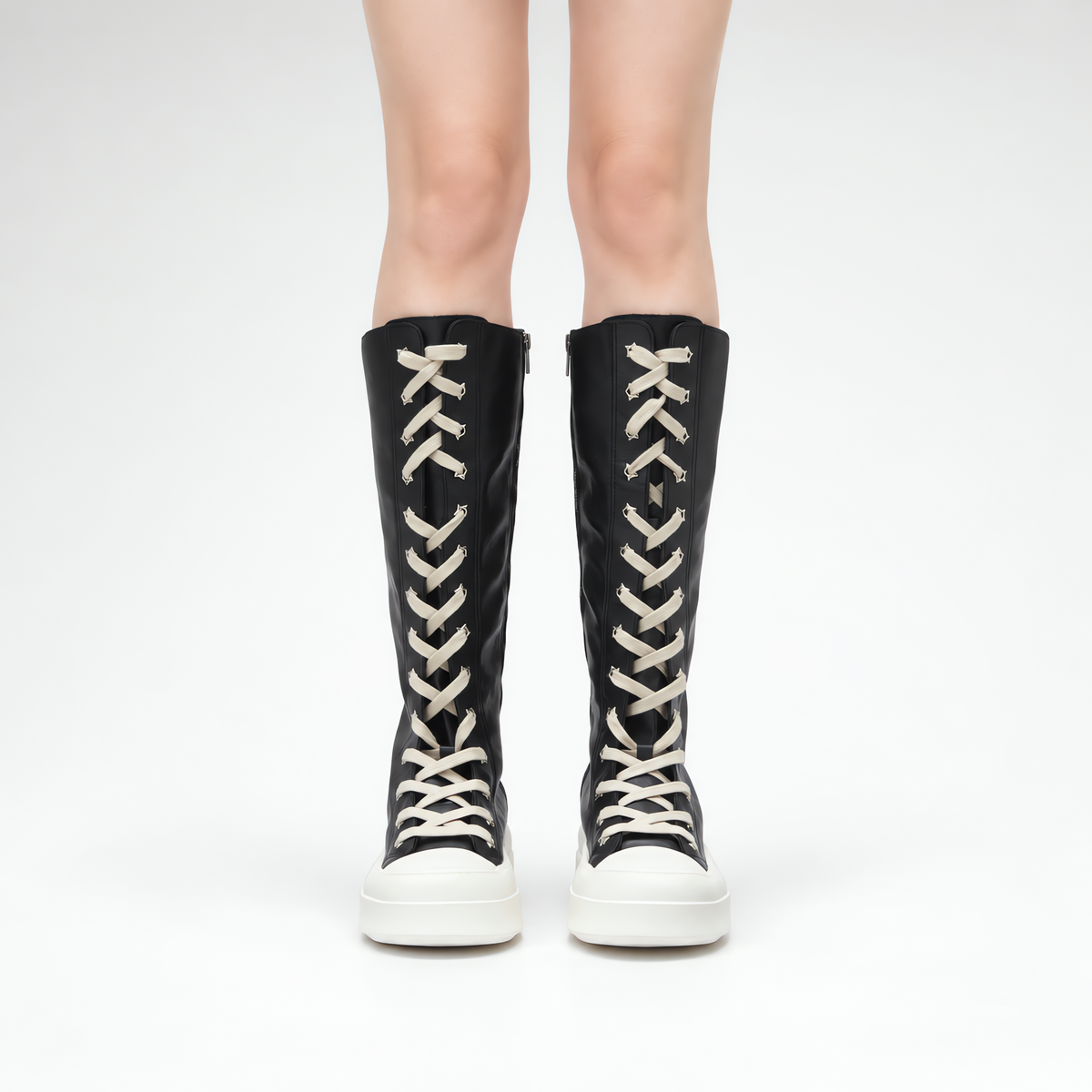 Lace-Up Platform Knee-High Boots
