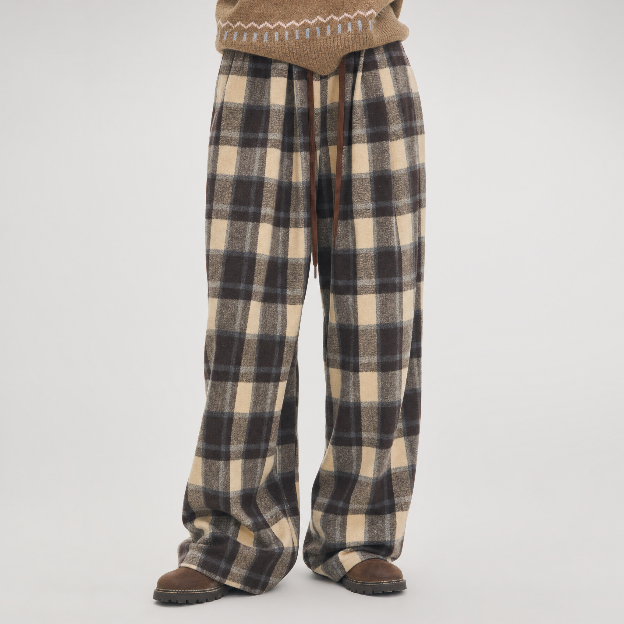 Plaid Wide-Leg Pants