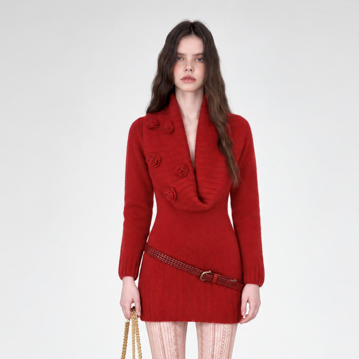Chunky Knit Cowl Neck Dress
